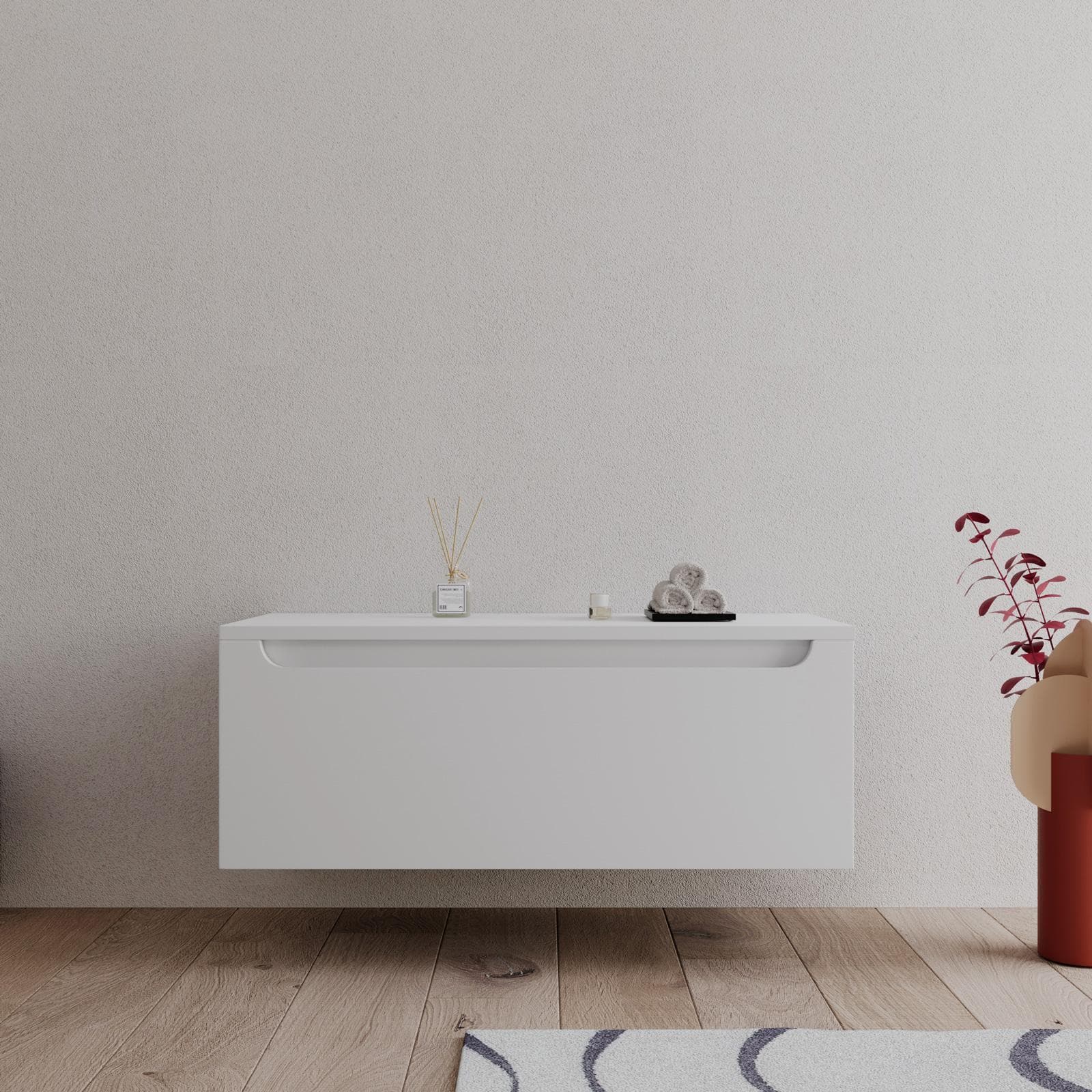 Cassettone sospeso 100 cm con top bianco opaco - Sleek