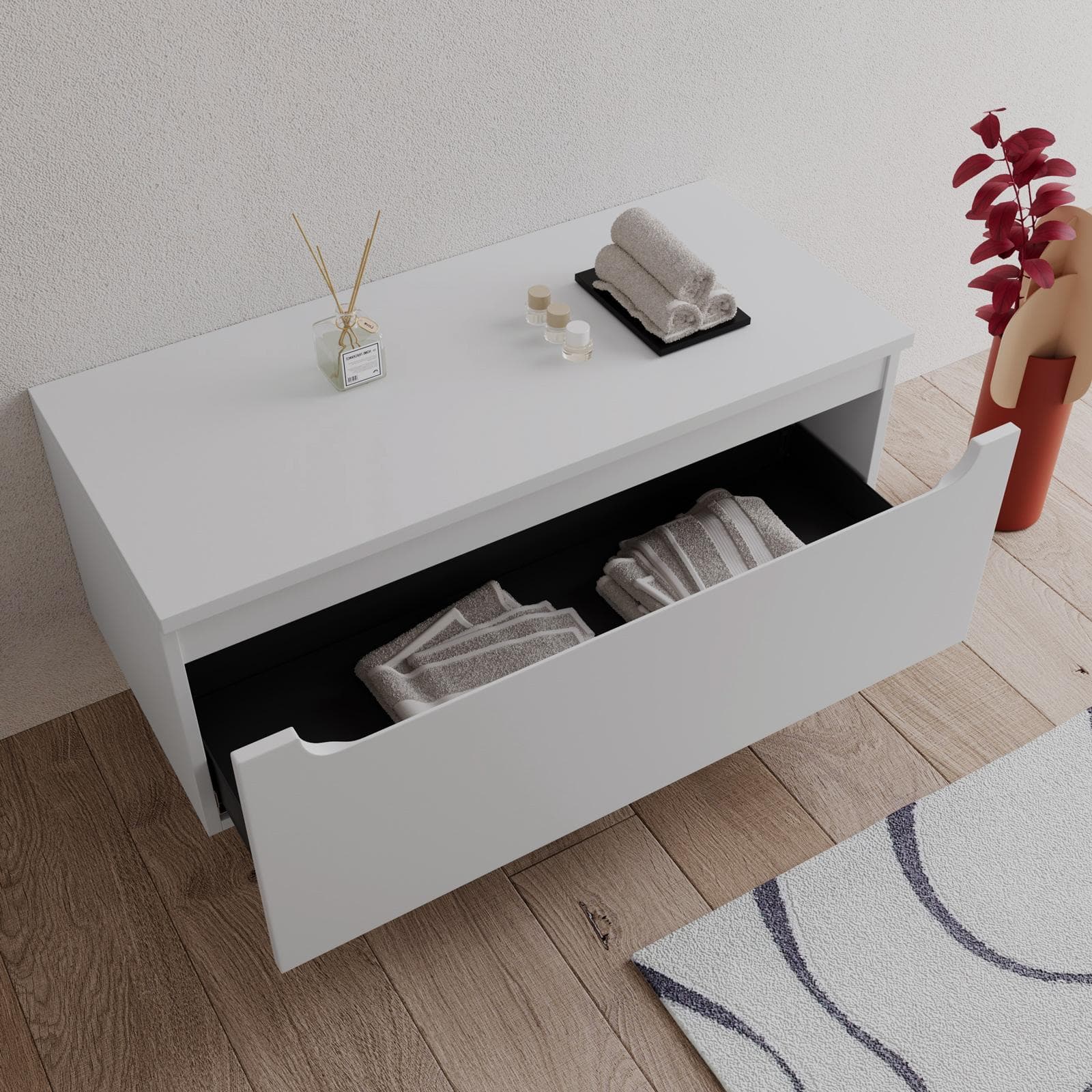 Cassettone sospeso 100 cm con top bianco opaco - Sleek