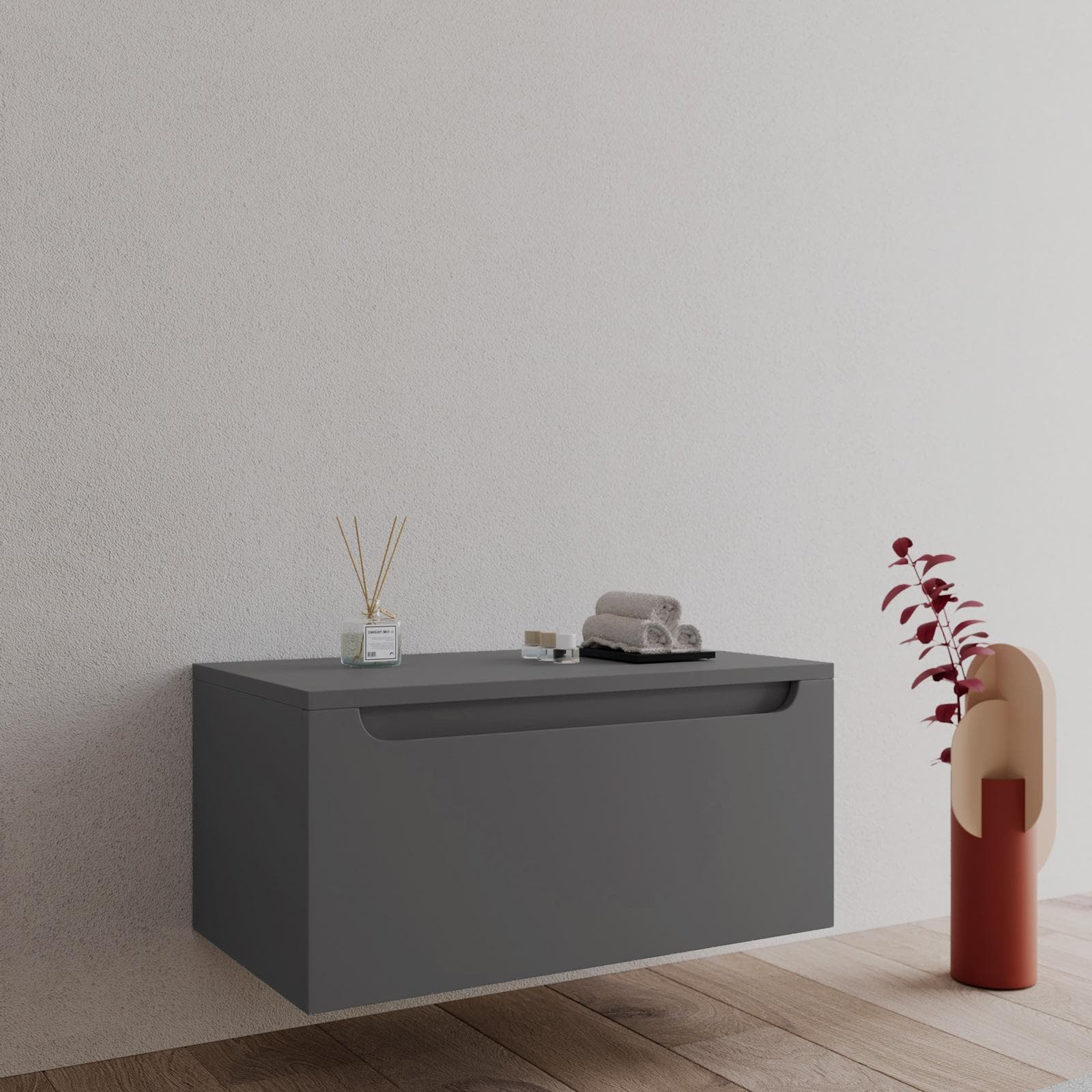 Cassettone sospeso 80 cm con top antracite - Sleek