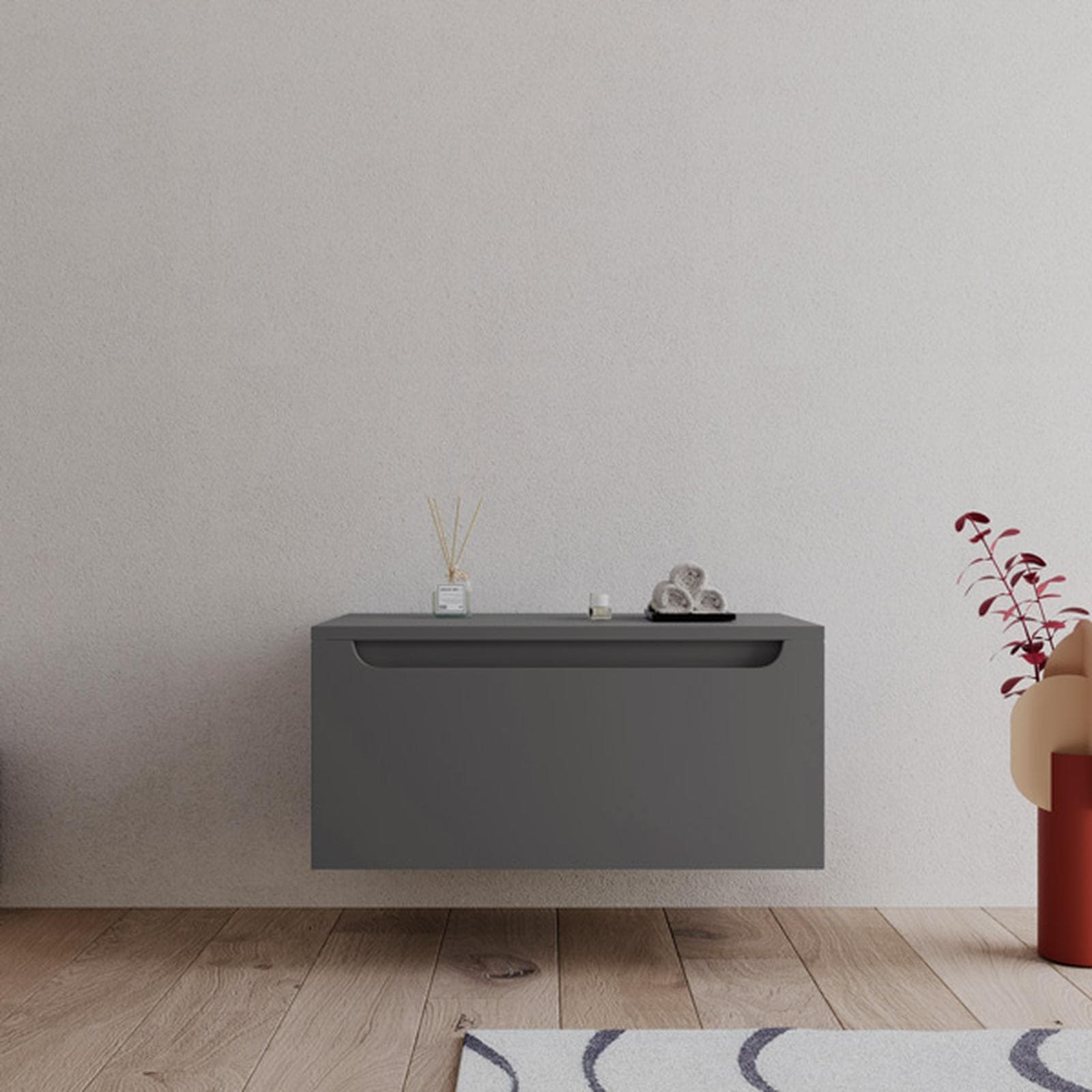 Cassettone sospeso 80 cm con top antracite - Sleek