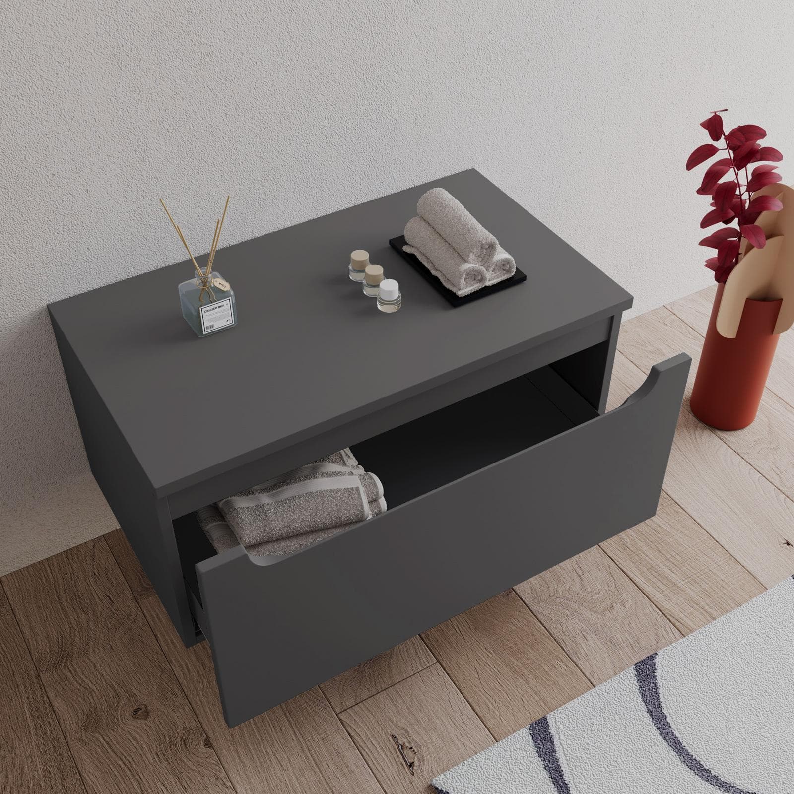 Cassettone sospeso 80 cm con top antracite - Sleek
