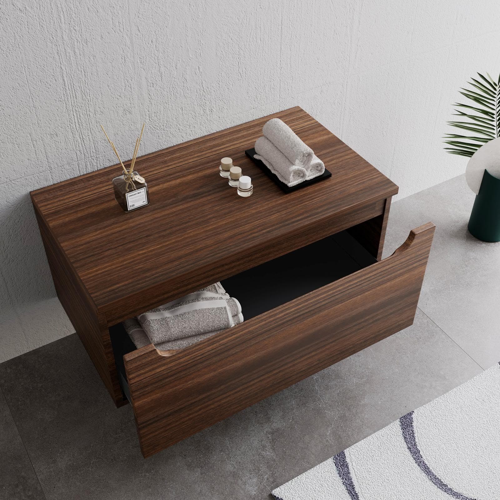 Cassettone sospeso 80 cm con top rovere deciso - Sleek