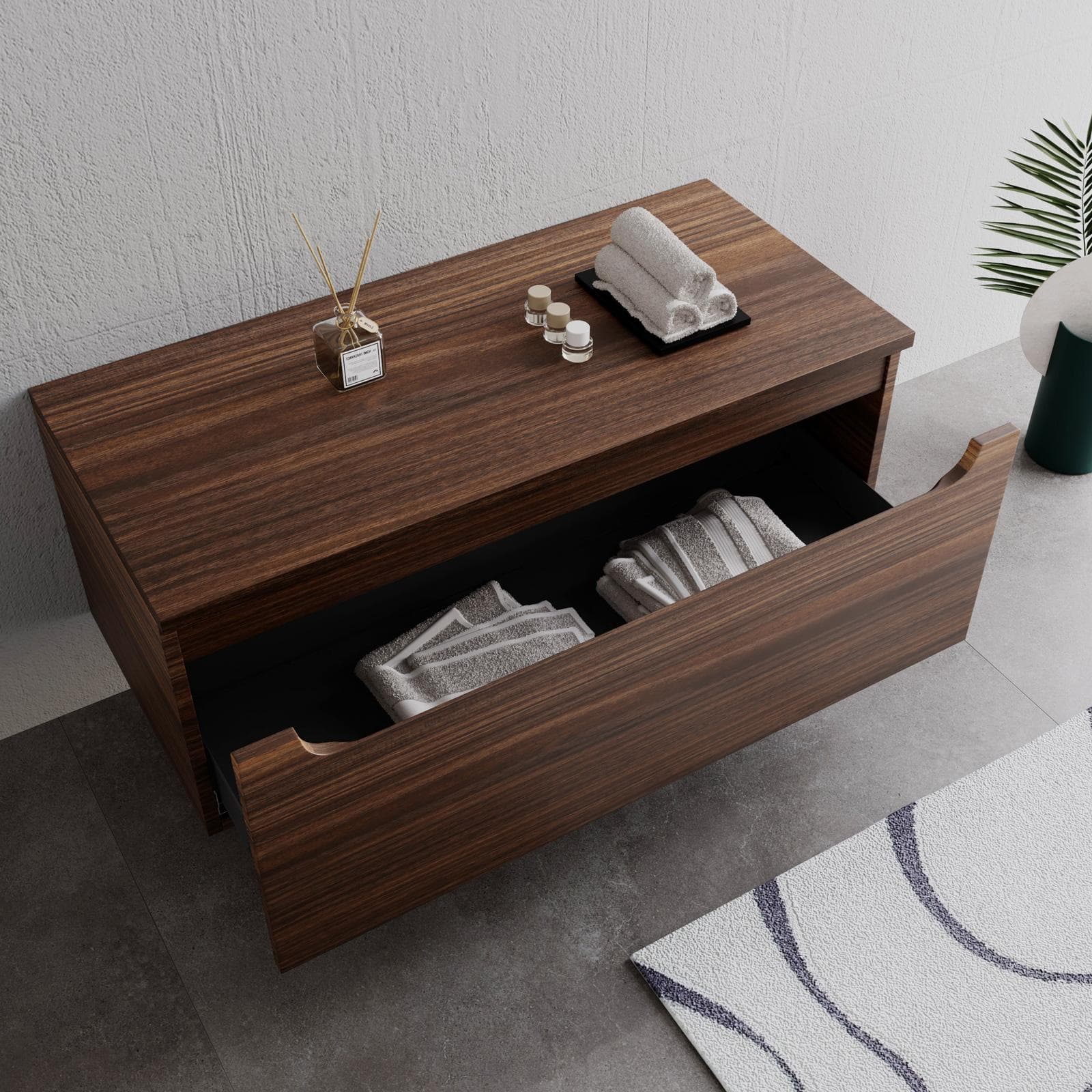 Cassettone sospeso 90 cm con top rovere deciso - Sleek