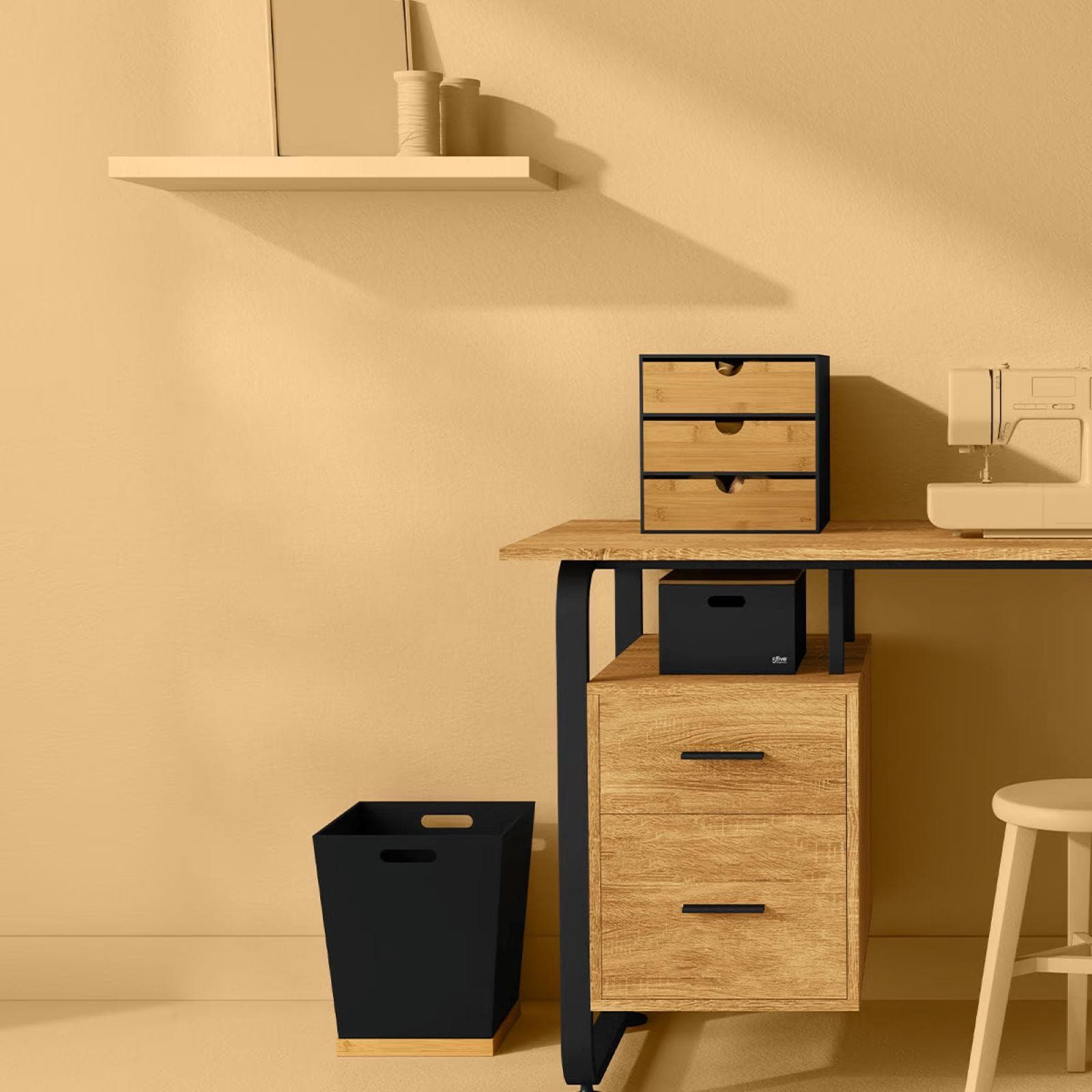 Cestino da scrivania 33h cm in legno nero e naturale - Smartlab