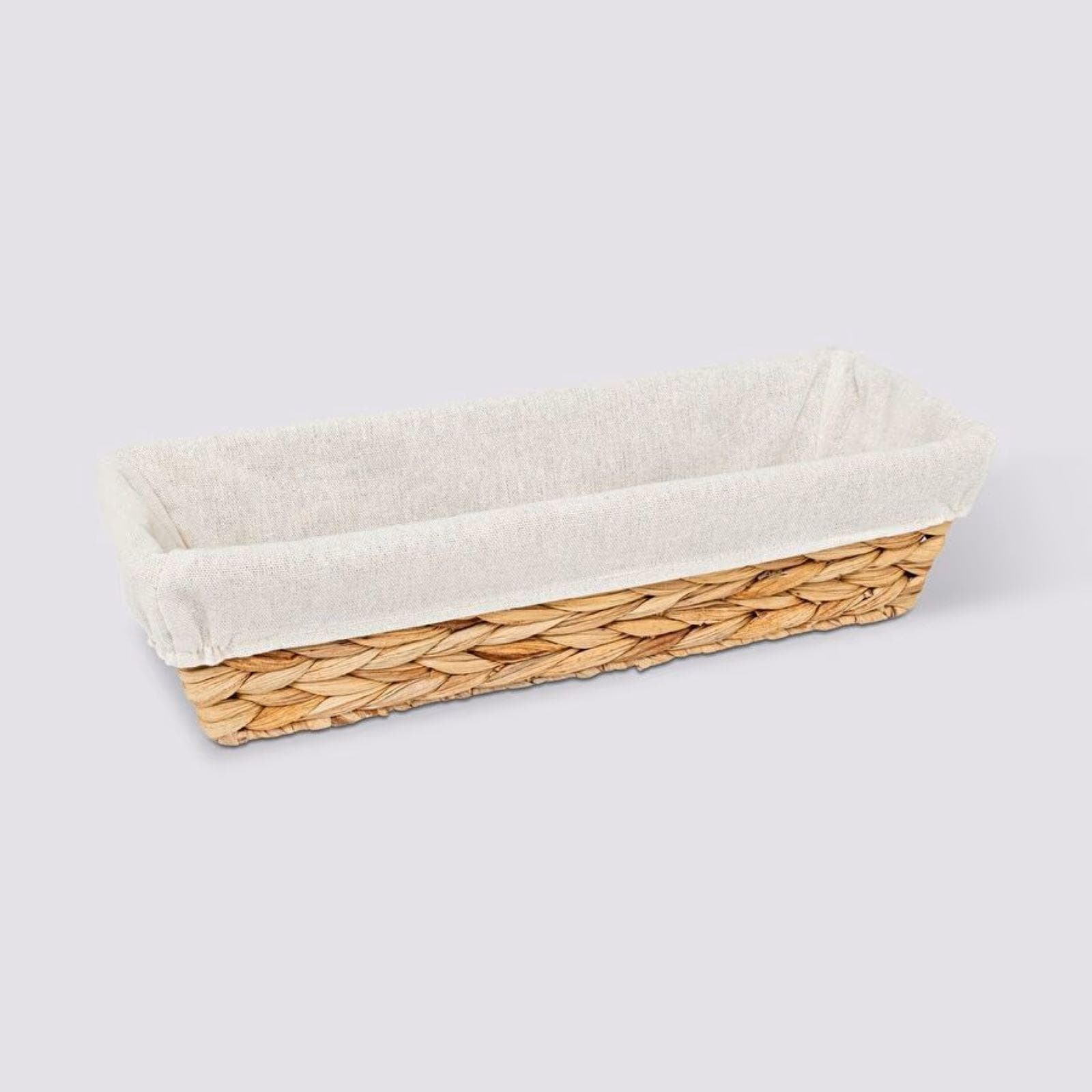 Cestino portapane 40x14 cm intrecciato naturale e cotone bianco