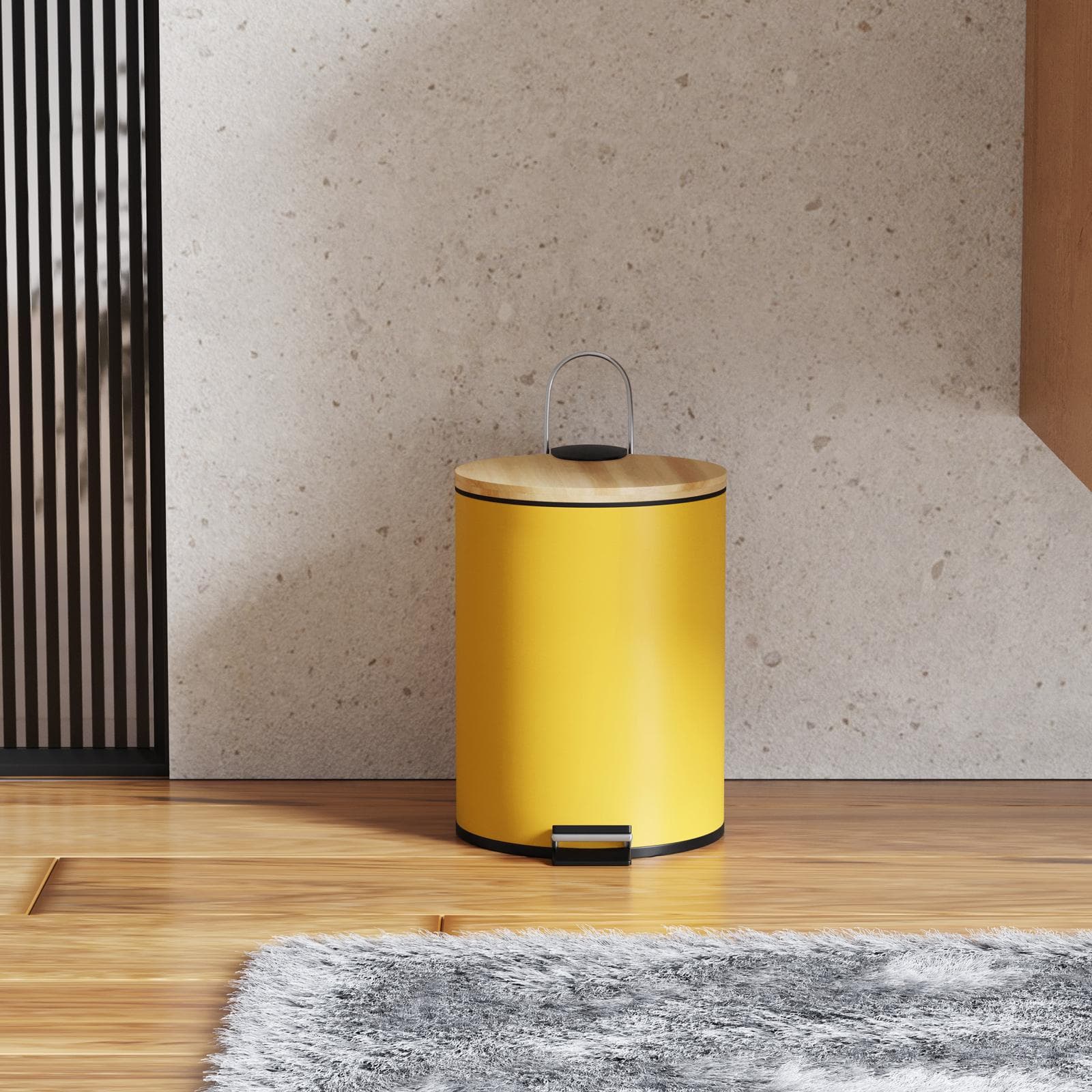 Cestino portarifiuti 3 litri in metallo senape con pedale e coperchio in bambù - Scottie