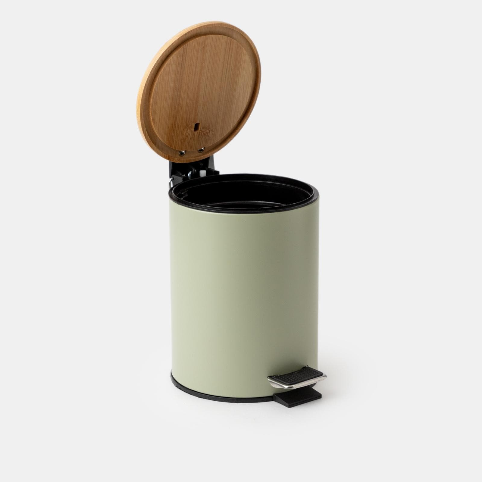 Cestino portarifiuti 3 litri in metallo verde salvia con pedale e coperchio in bambù - Scottie