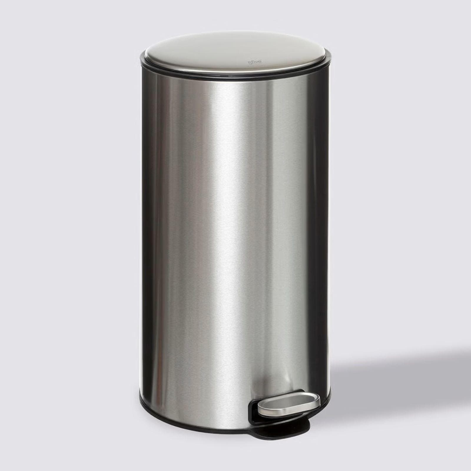 Pattumiera 30 litri rotonda in acciaio inox cromo con coperchio e pedale - Thalor