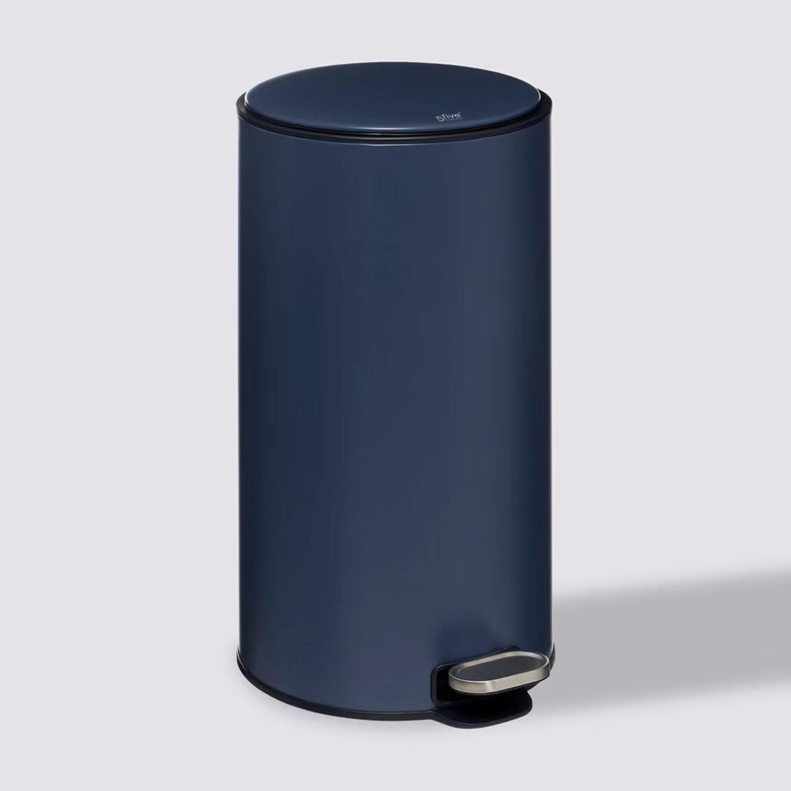 Pattumiera 30 litri rotonda in metallo blu con coperchio e pedale - Thalor