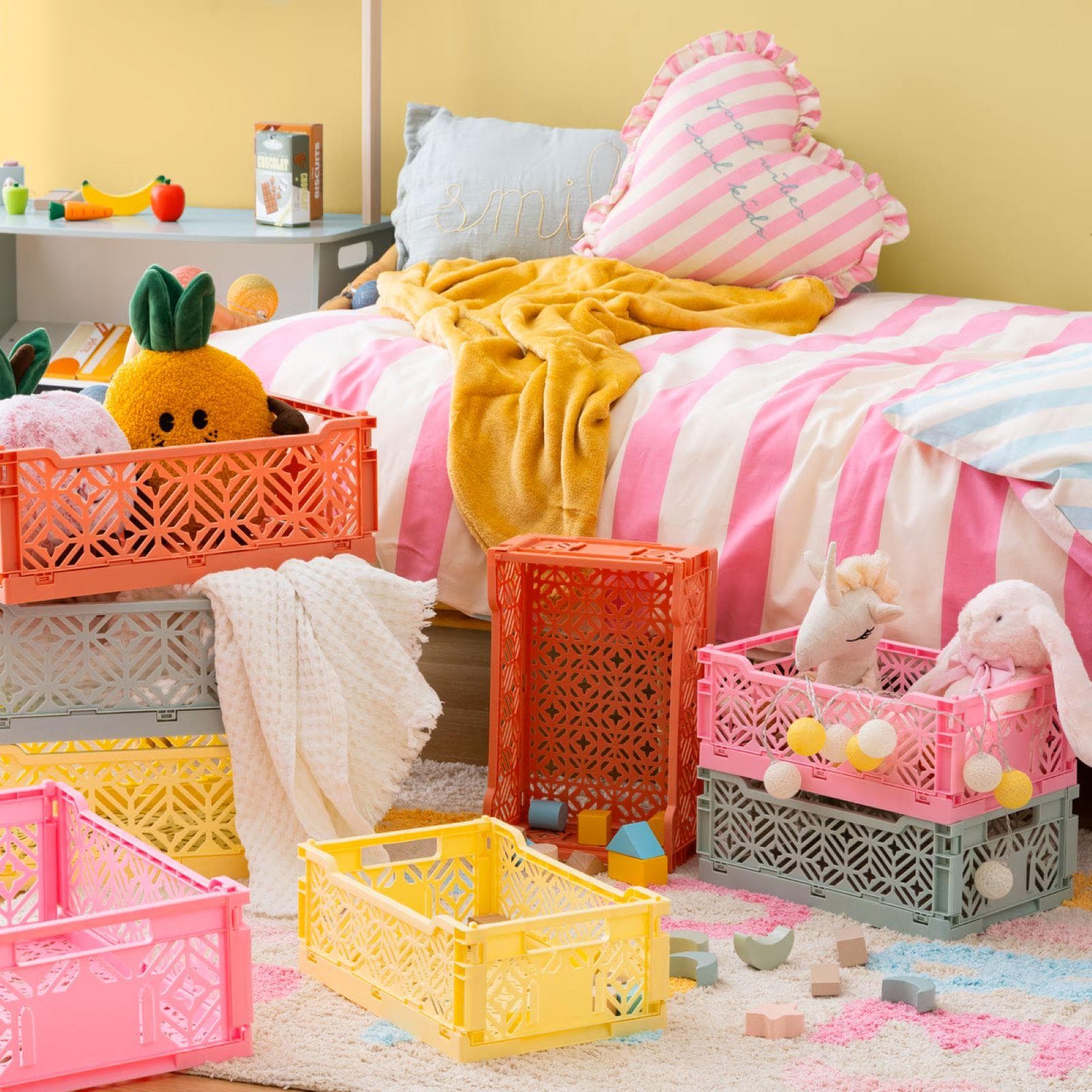Cesto contenitore 40x15h cm pieghevole in polipropilene verde - Kids