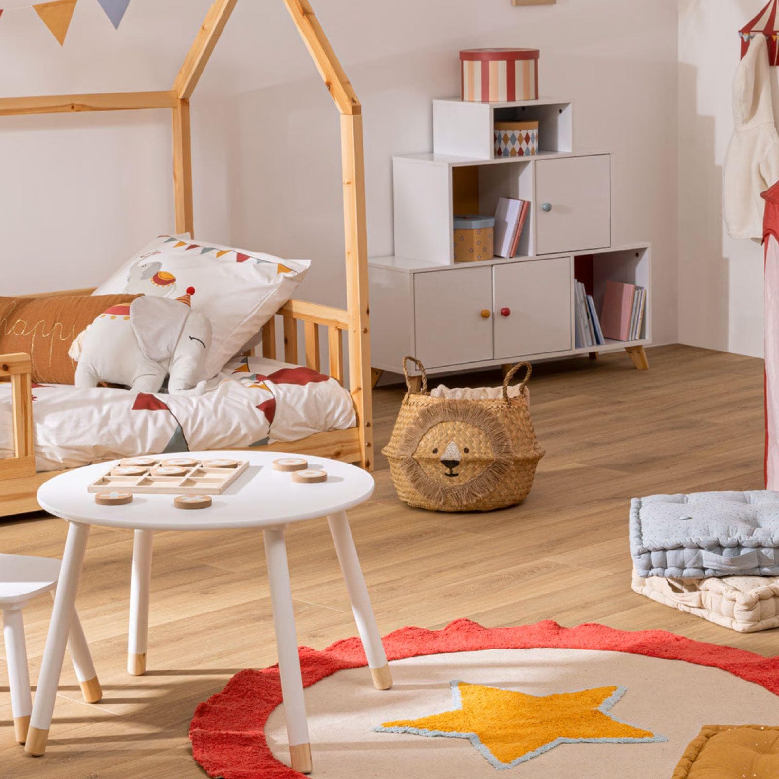 Cesto contenitore rotondo 35 cm leone intrecciato in giunco naturale - Kids