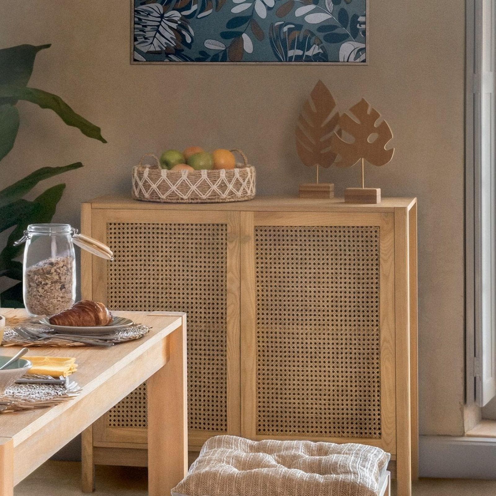 Cesto contenitore rotondo 39 cm in vimini naturale e bianco