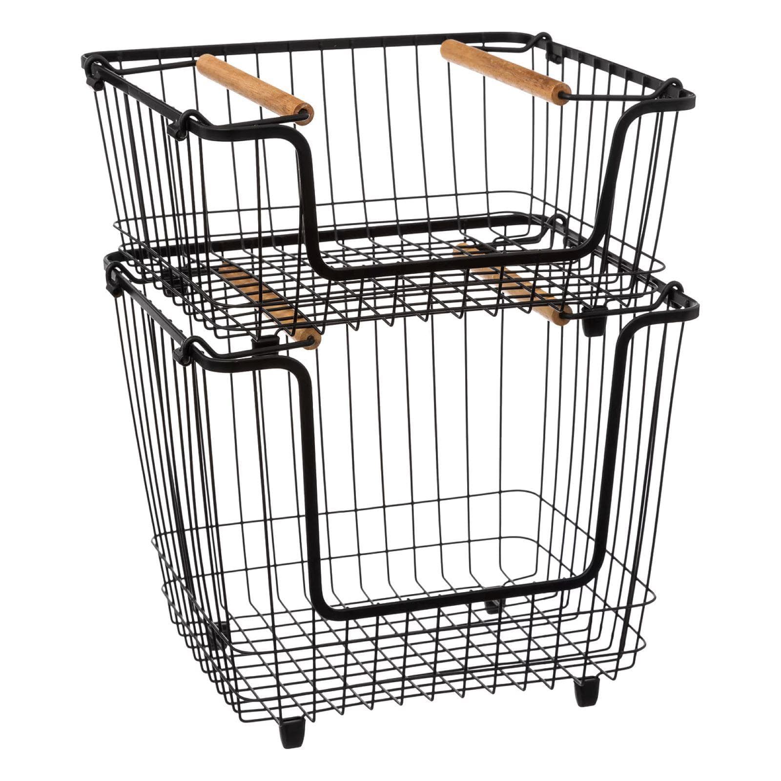Cesto impilabile 33x16h cm in metallo nero con manici e piedini antiscivolo - Elvyr