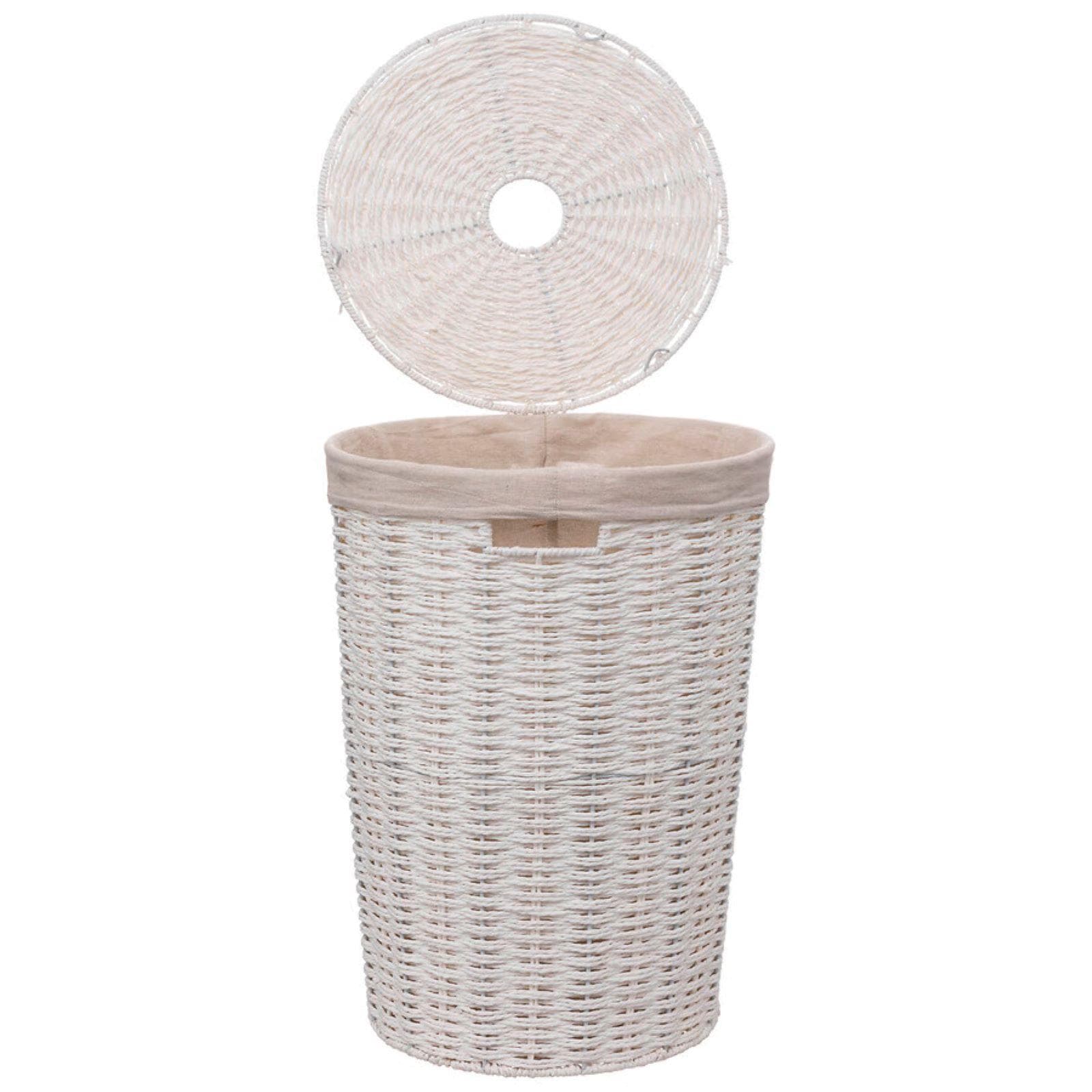 Cesto portabiancheria 40 L in vimini e tessuto bianco
