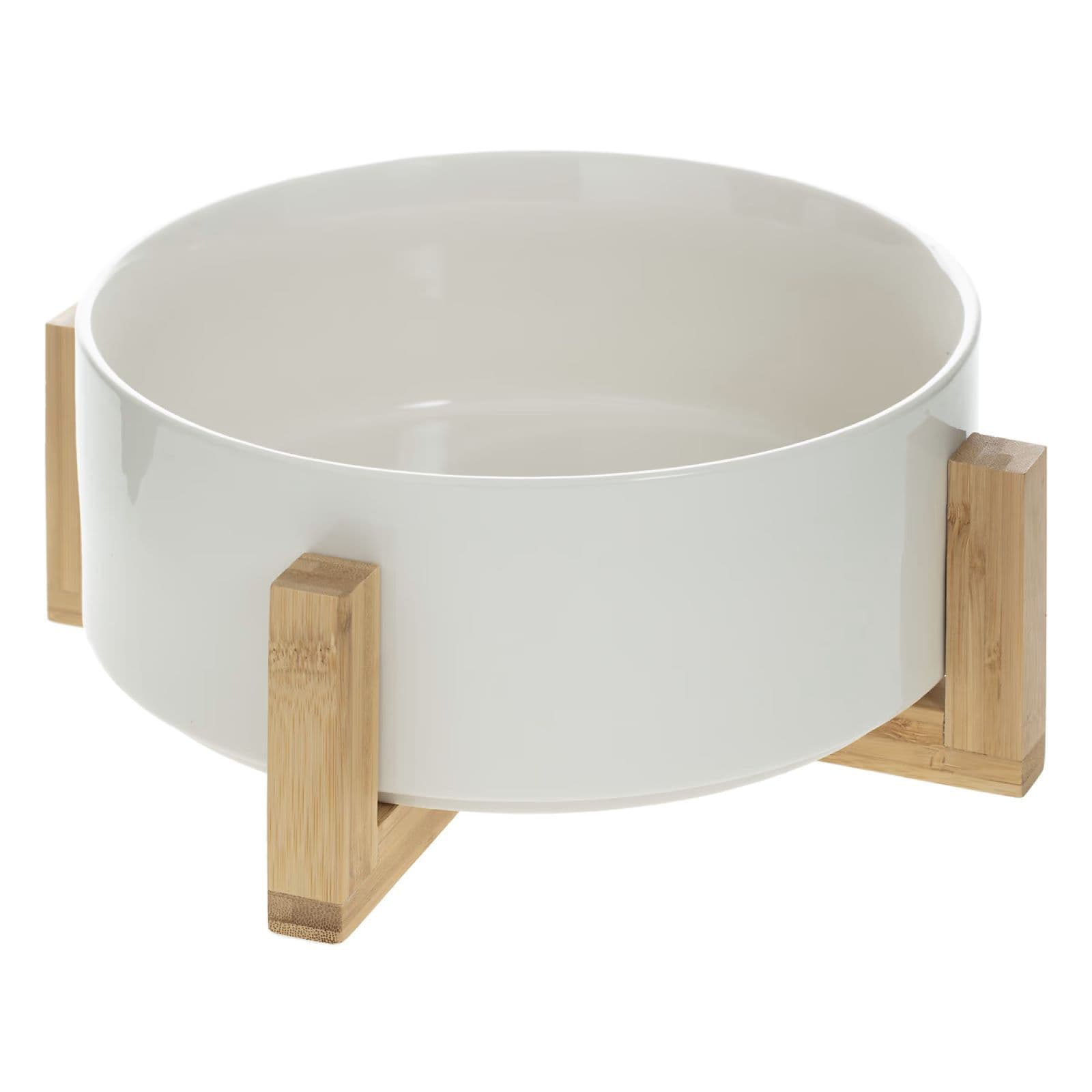 Ciotola insalatiera rotonda 23 cm in ceramica bianco e bambù naturale