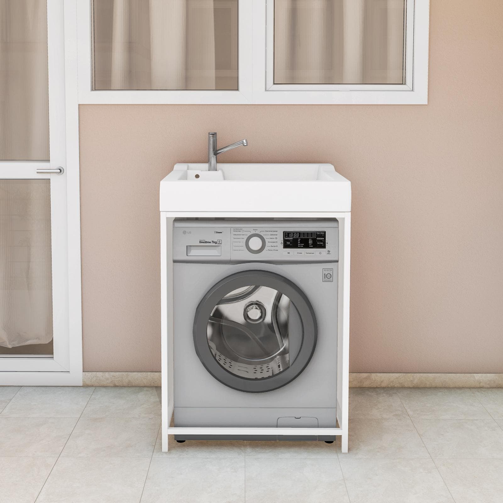 Colavene Lavacril On lavatoio copri lavatrice con lavabo ABS bianco 73x67x109h cm