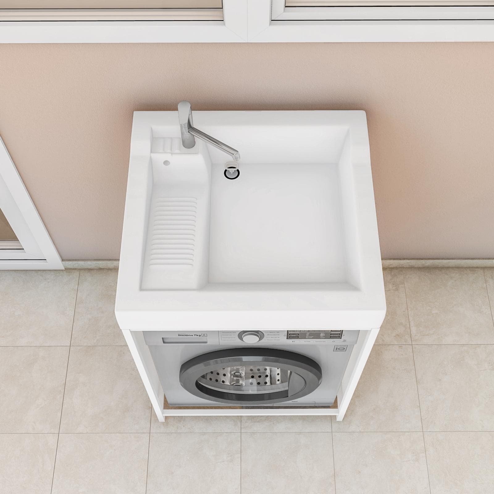 Colavene Lavacril On lavatoio copri lavatrice con lavabo ABS bianco 73x67x109h cm