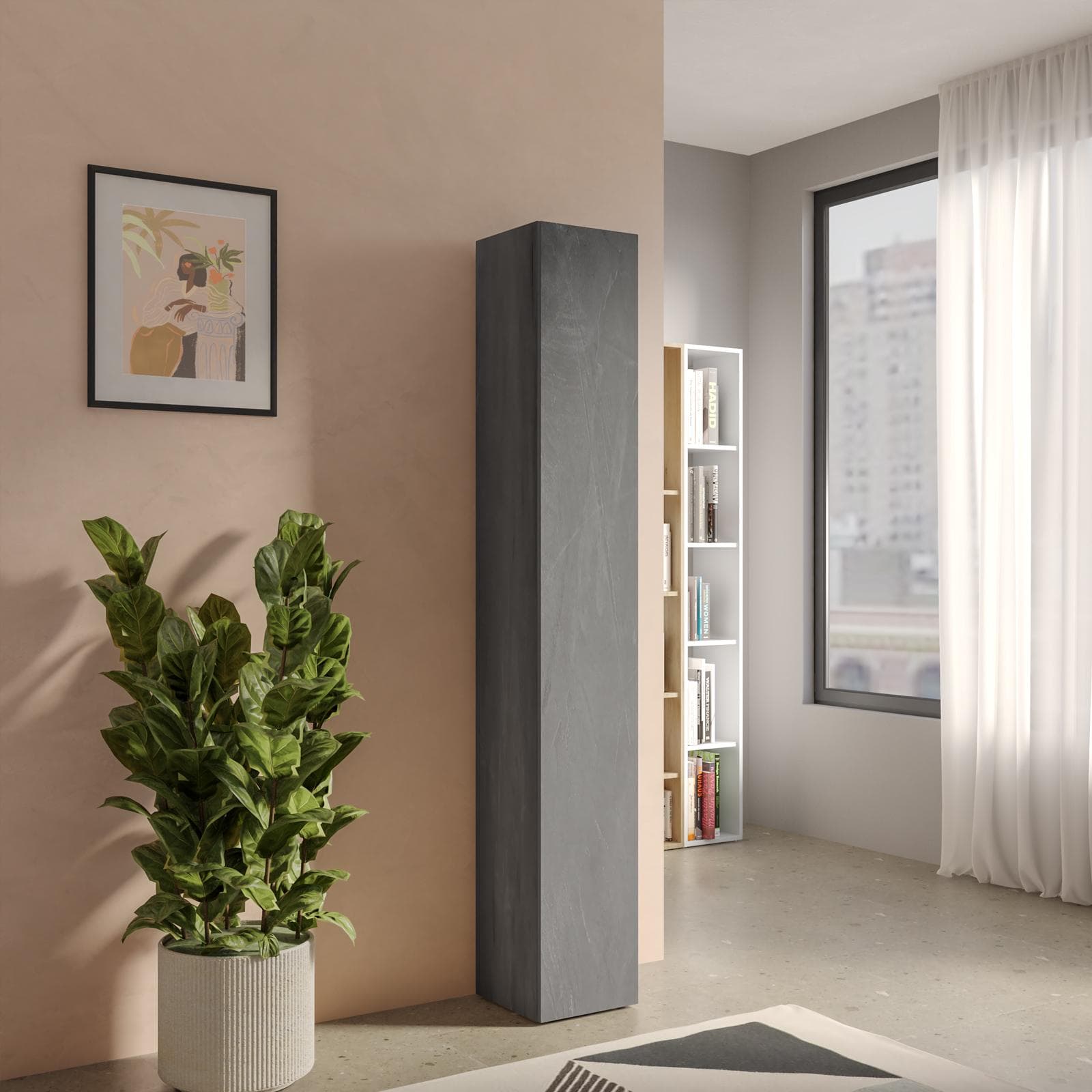 Colonna multiuso 28x185h cm piombo con anta reversibile - Clary