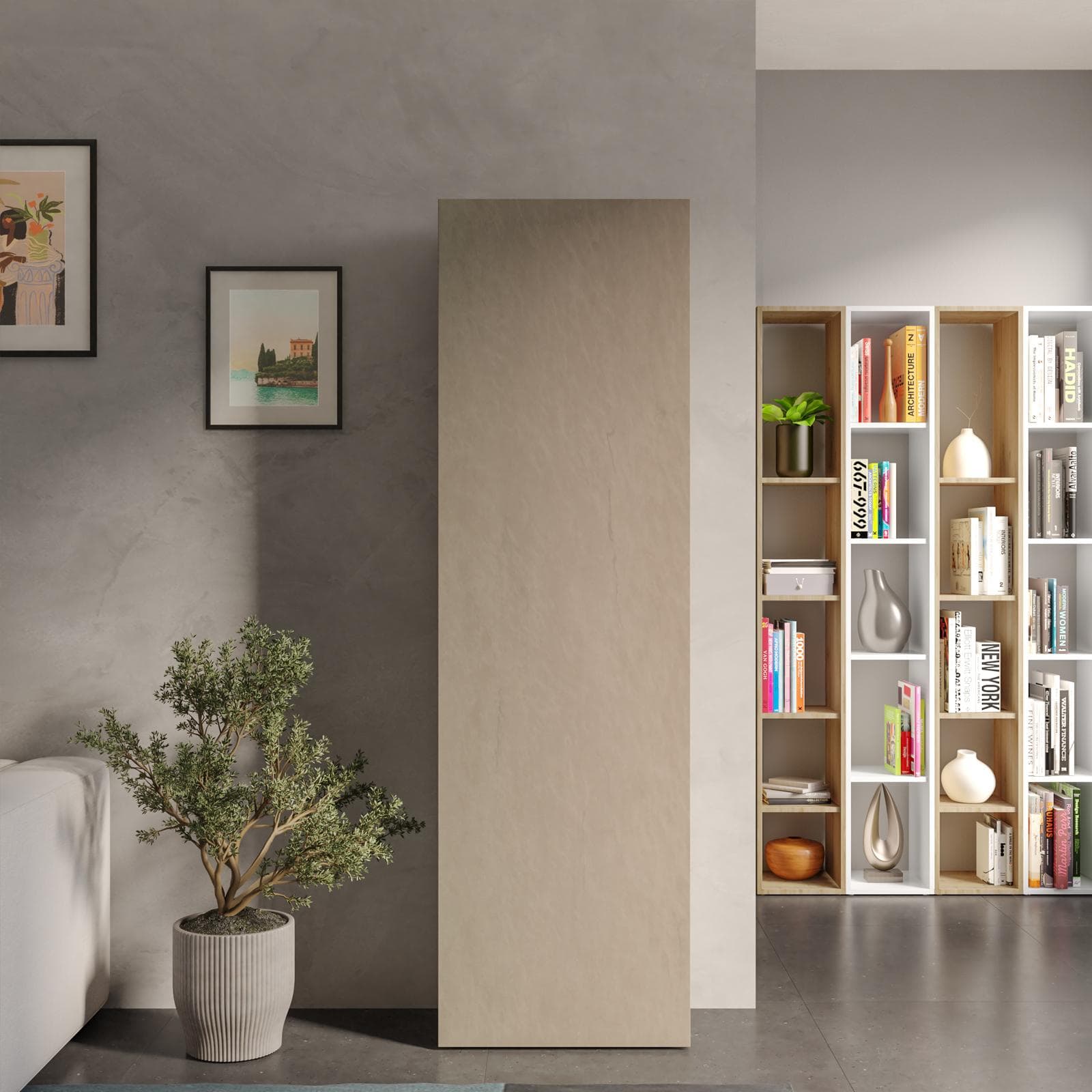 Colonna multiuso 54x185h cm argilla con anta reversibile - Clary