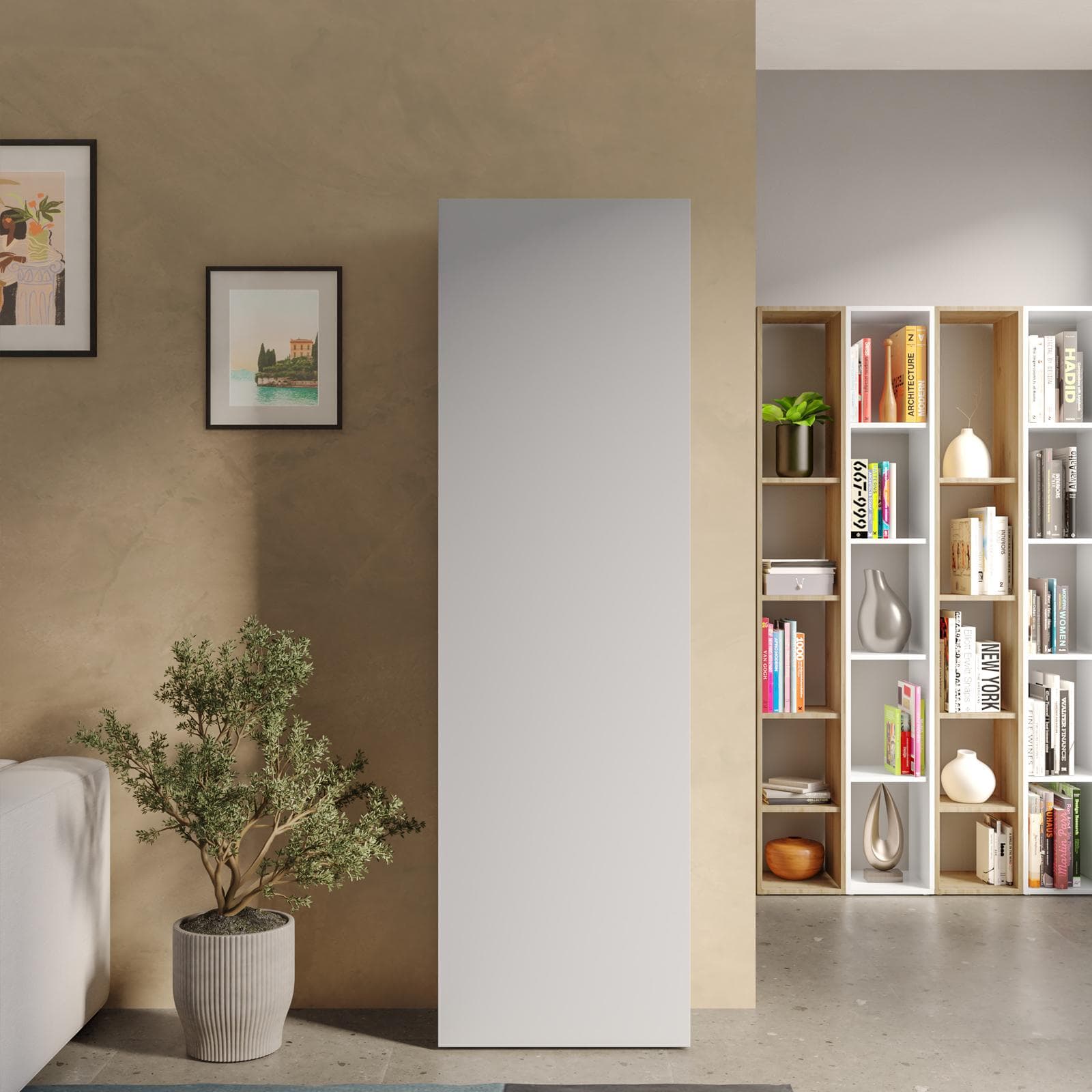 Colonna multiuso 54x185h cm gesso con anta reversibile - Clary