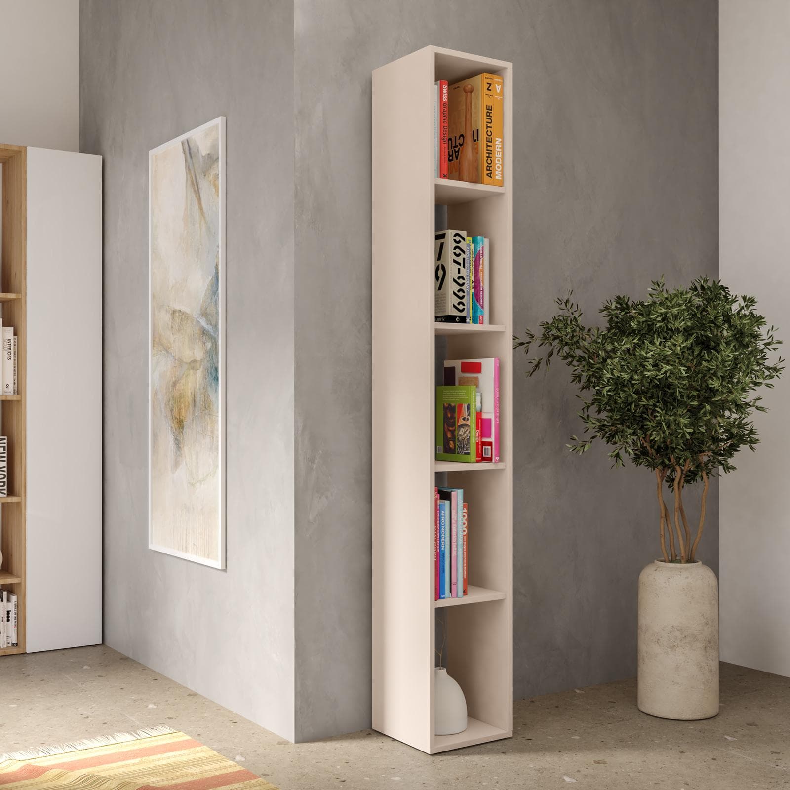 Libreria 28x185h cm cashmere con 4 ripiani regolabili in altezza - Clary