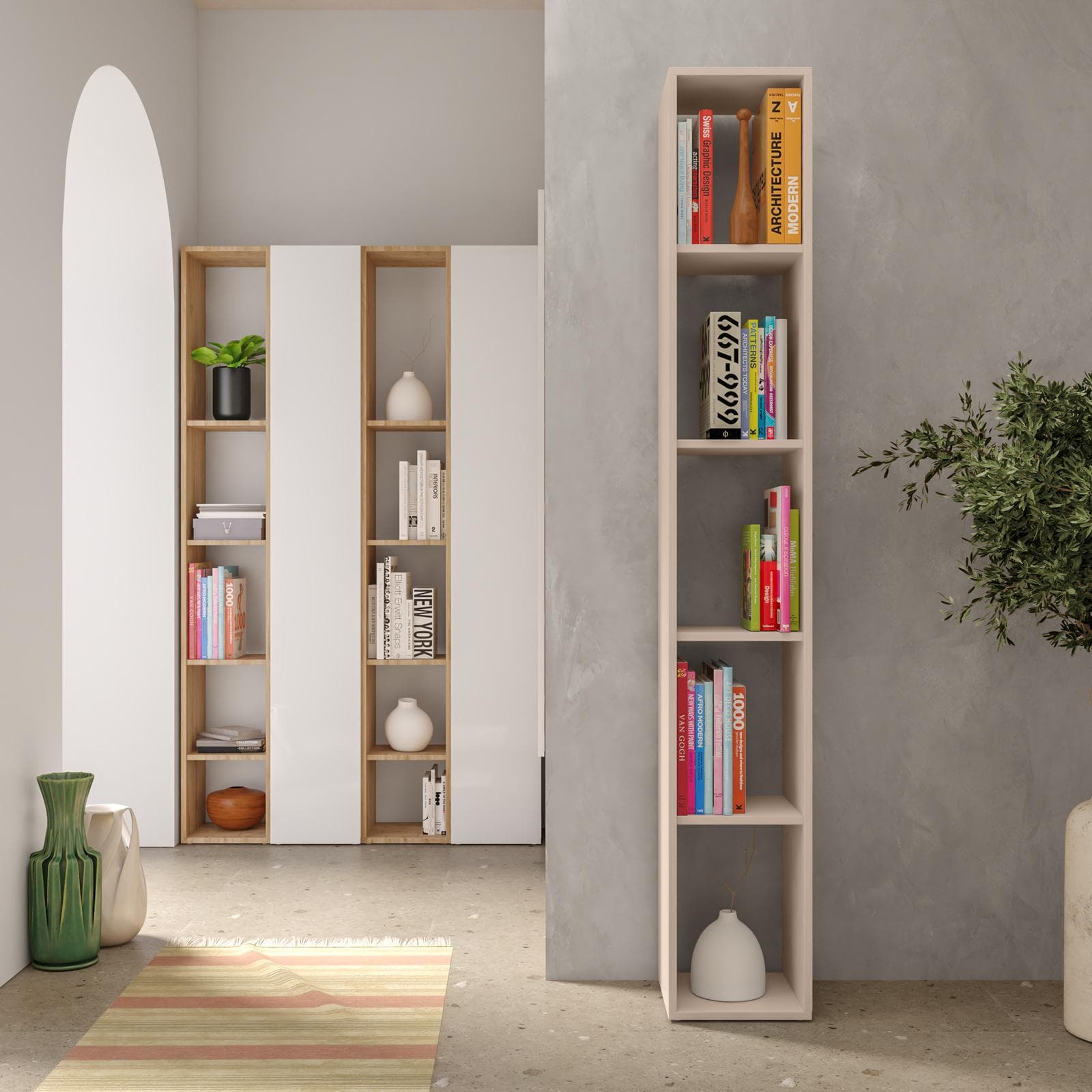 Libreria 28x185h cm cashmere con 4 ripiani regolabili in altezza - Clary