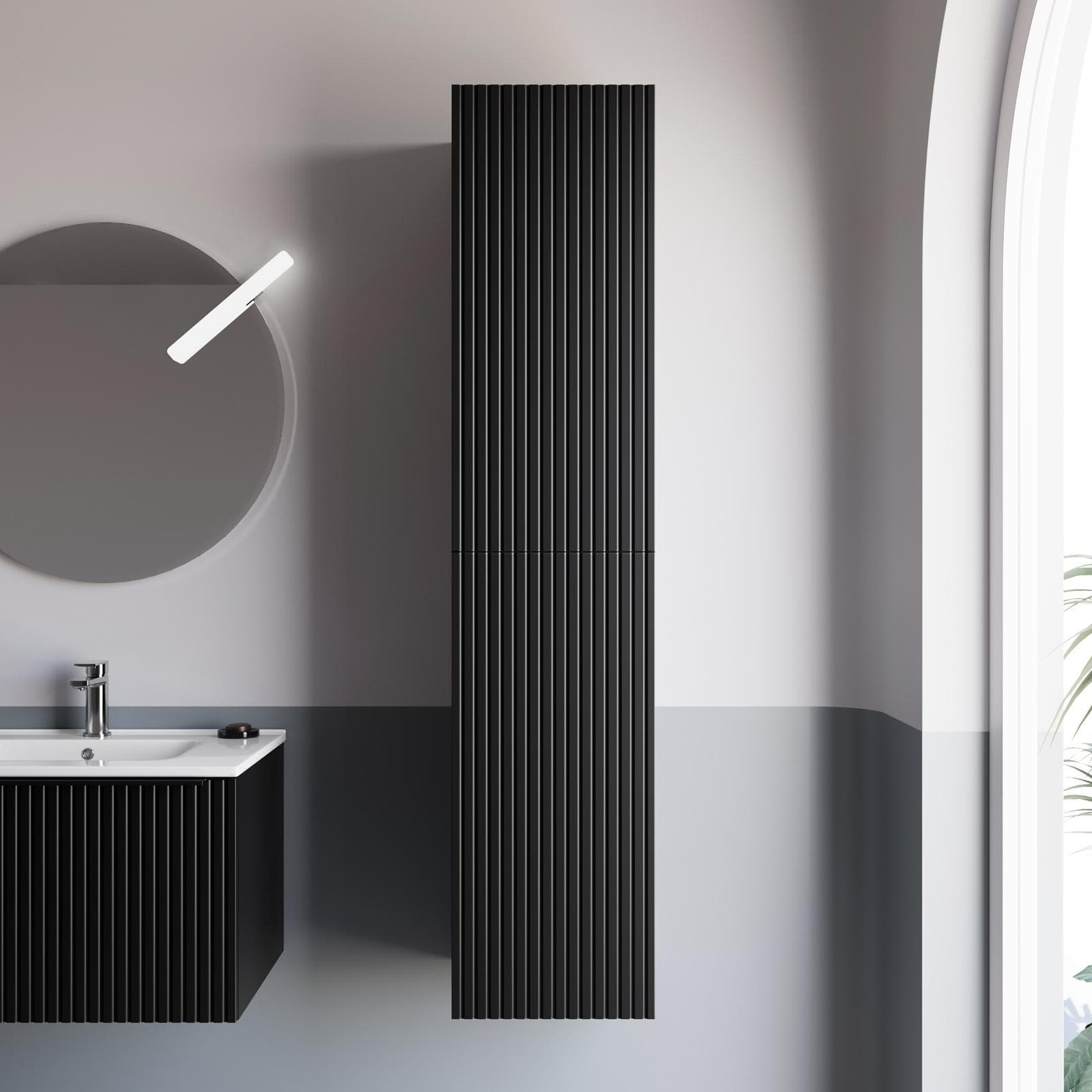 Colonna bagno 160 cm nero opaco effetto cannettato - Lameck
