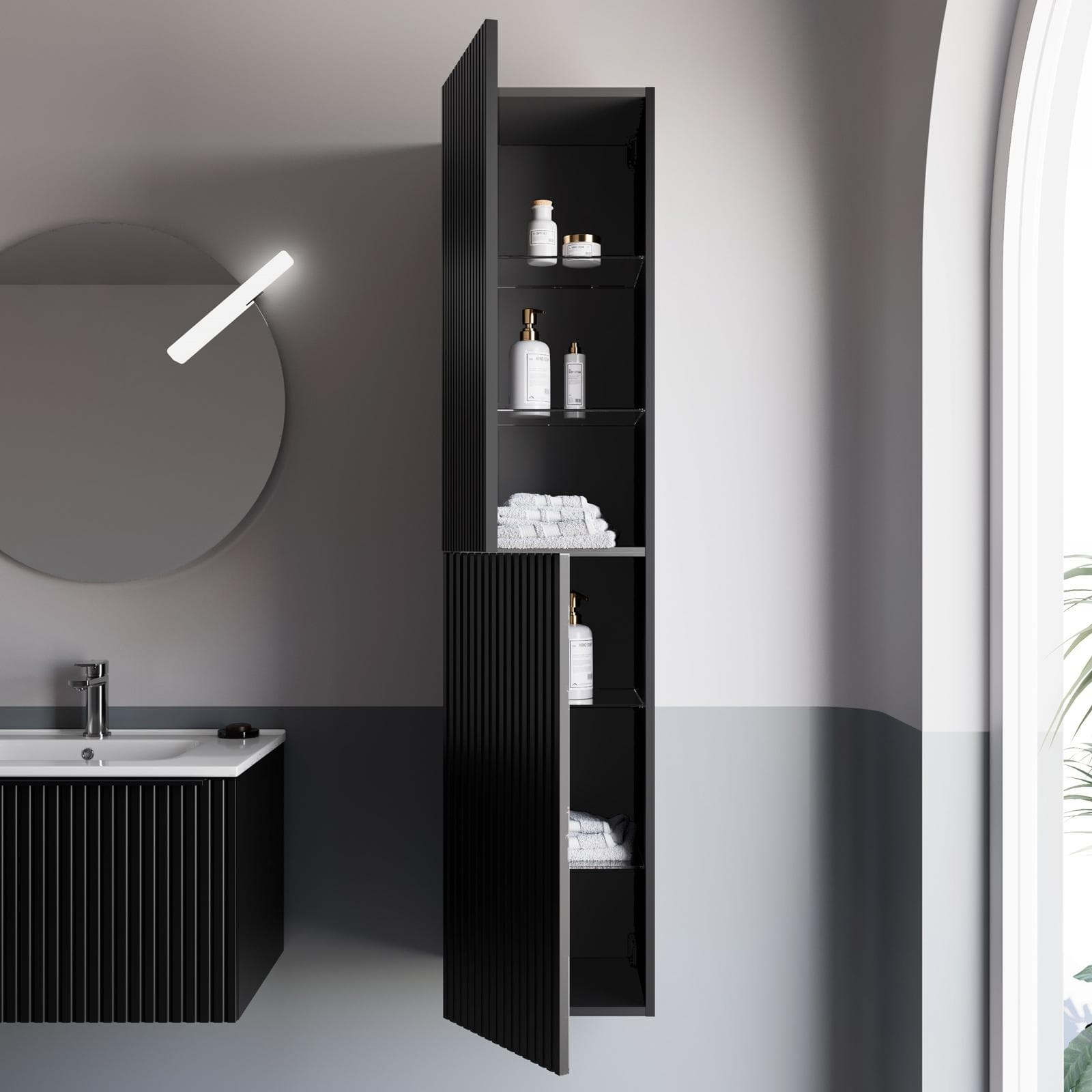Colonna bagno 160 cm nero opaco effetto cannettato - Lameck