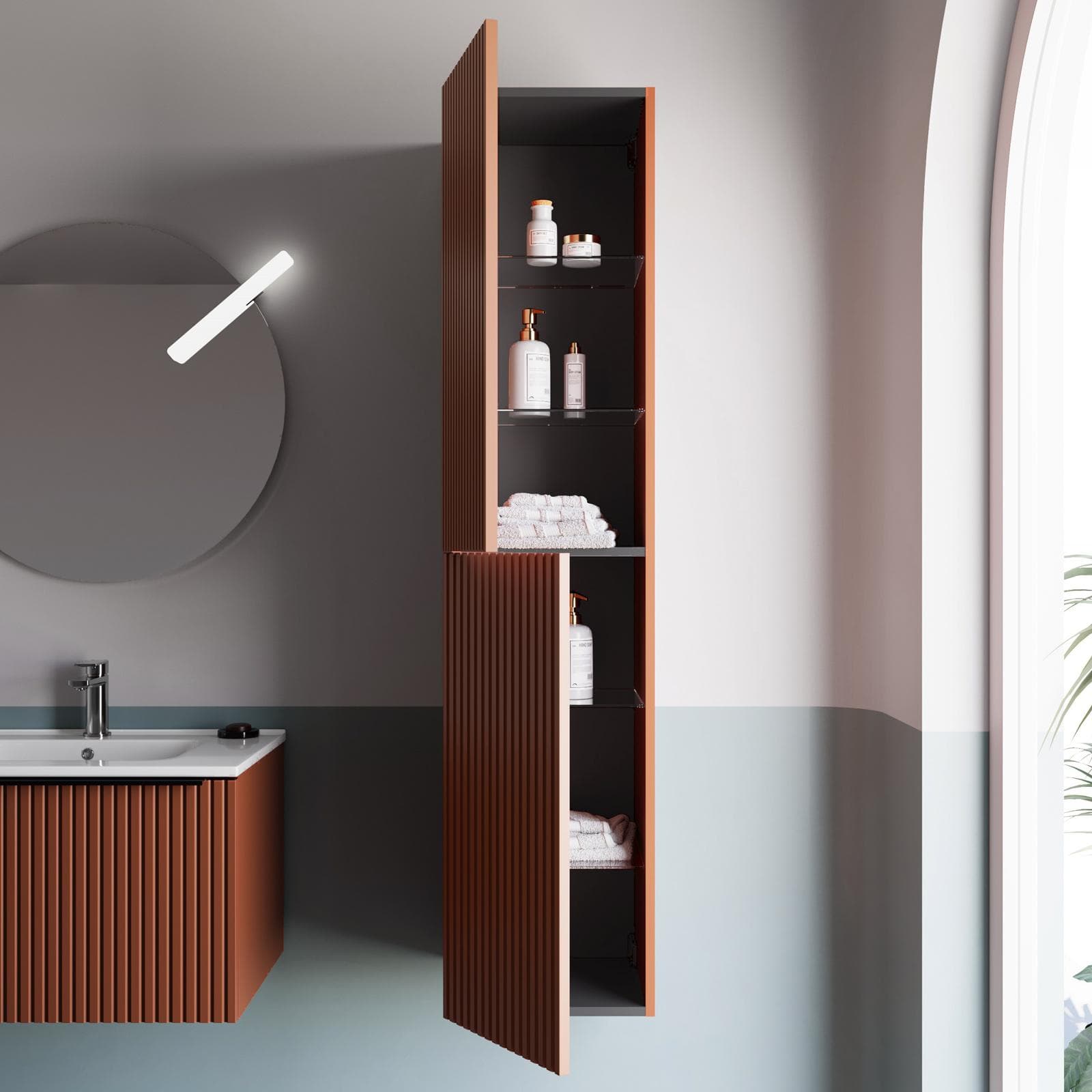 Colonna bagno 160 cm terrarossa effetto cannettato - Lameck