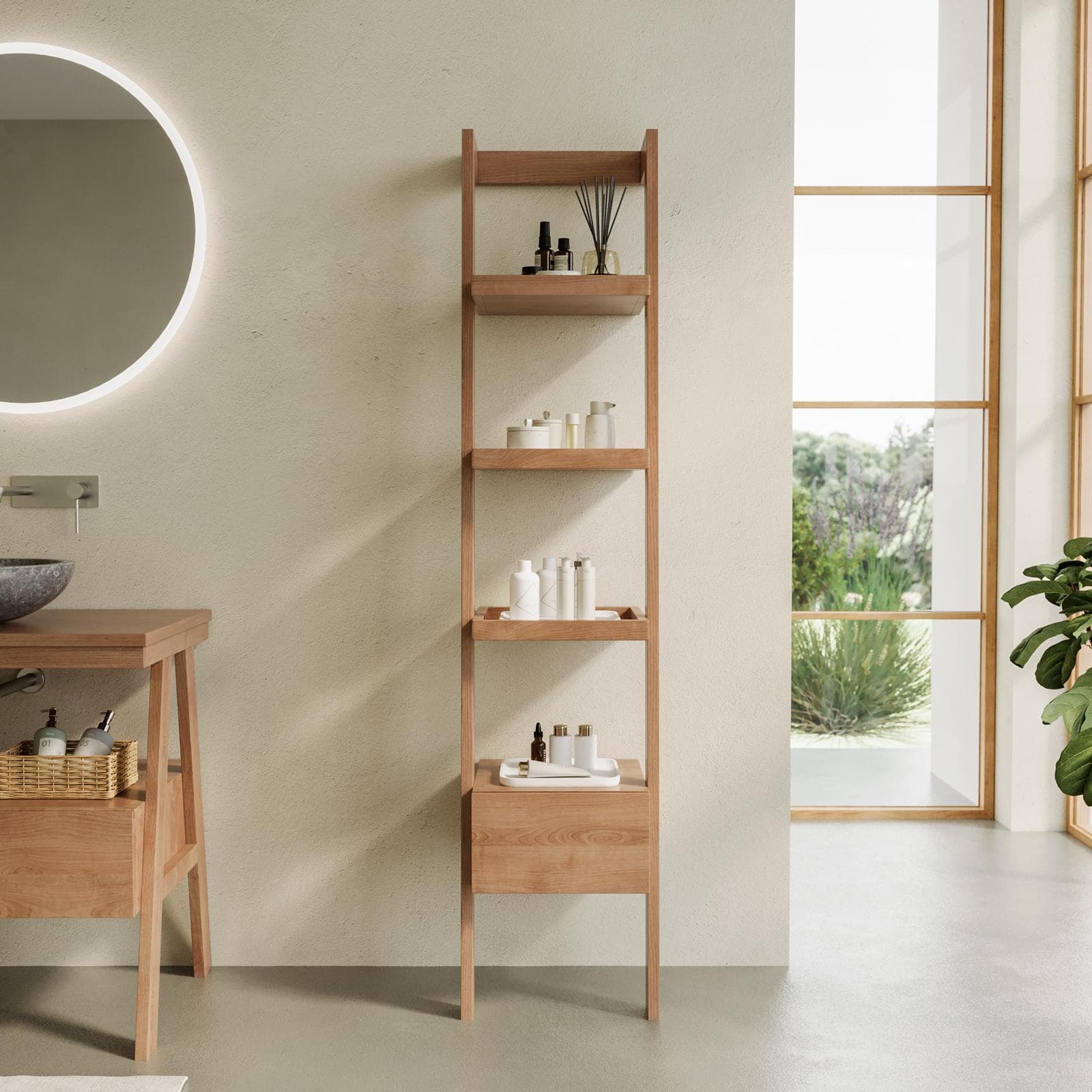 Colonna bagno 180h cm con cassetto e 3 ripiani - Seneca