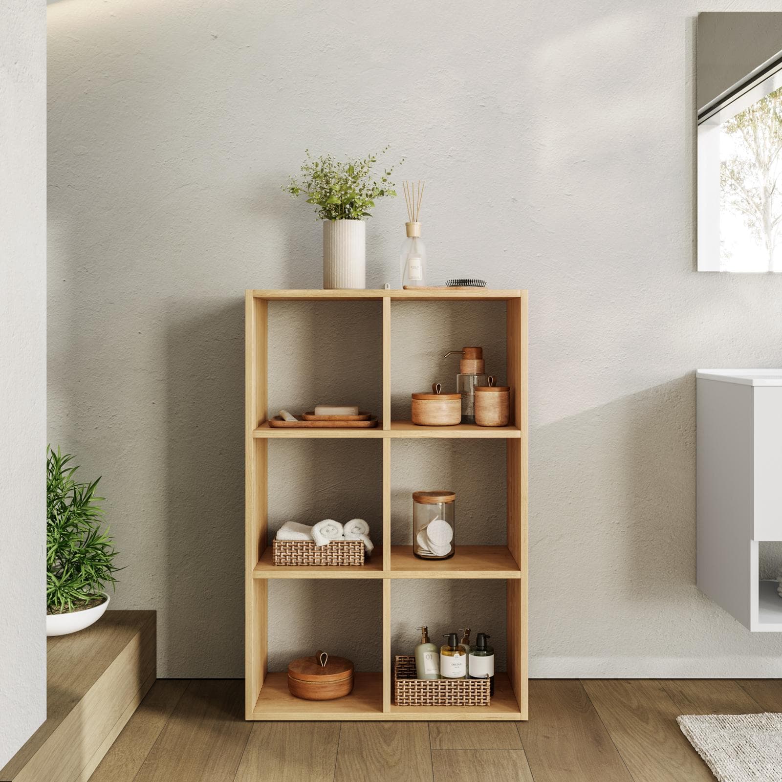 Mobile multiuso 69x102h cm in legno naturale e cannettato con 6 vani - Kloser