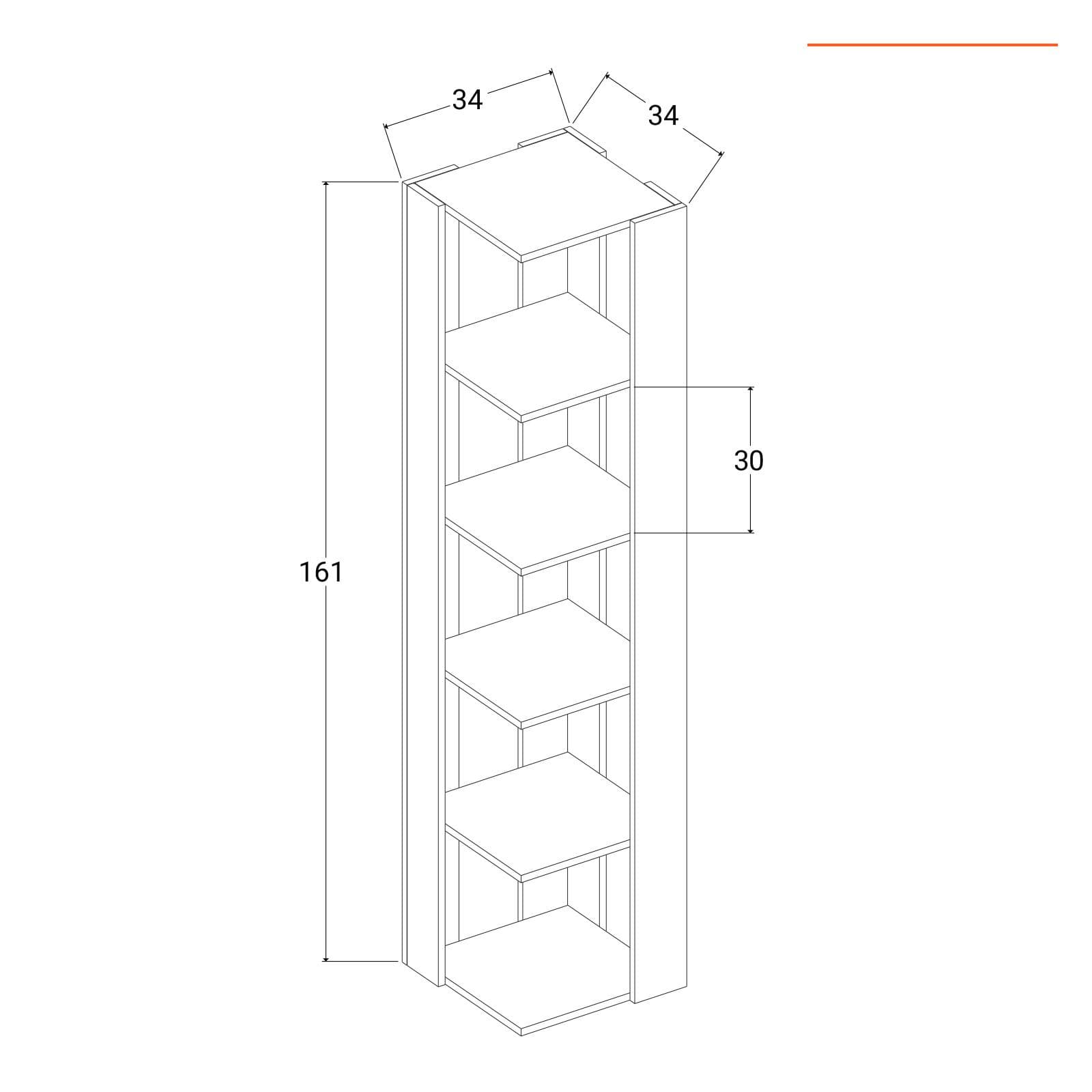 Colonna bagno ad angolo 34x161h cm in legno antracite 5 ripiani - Kantiko