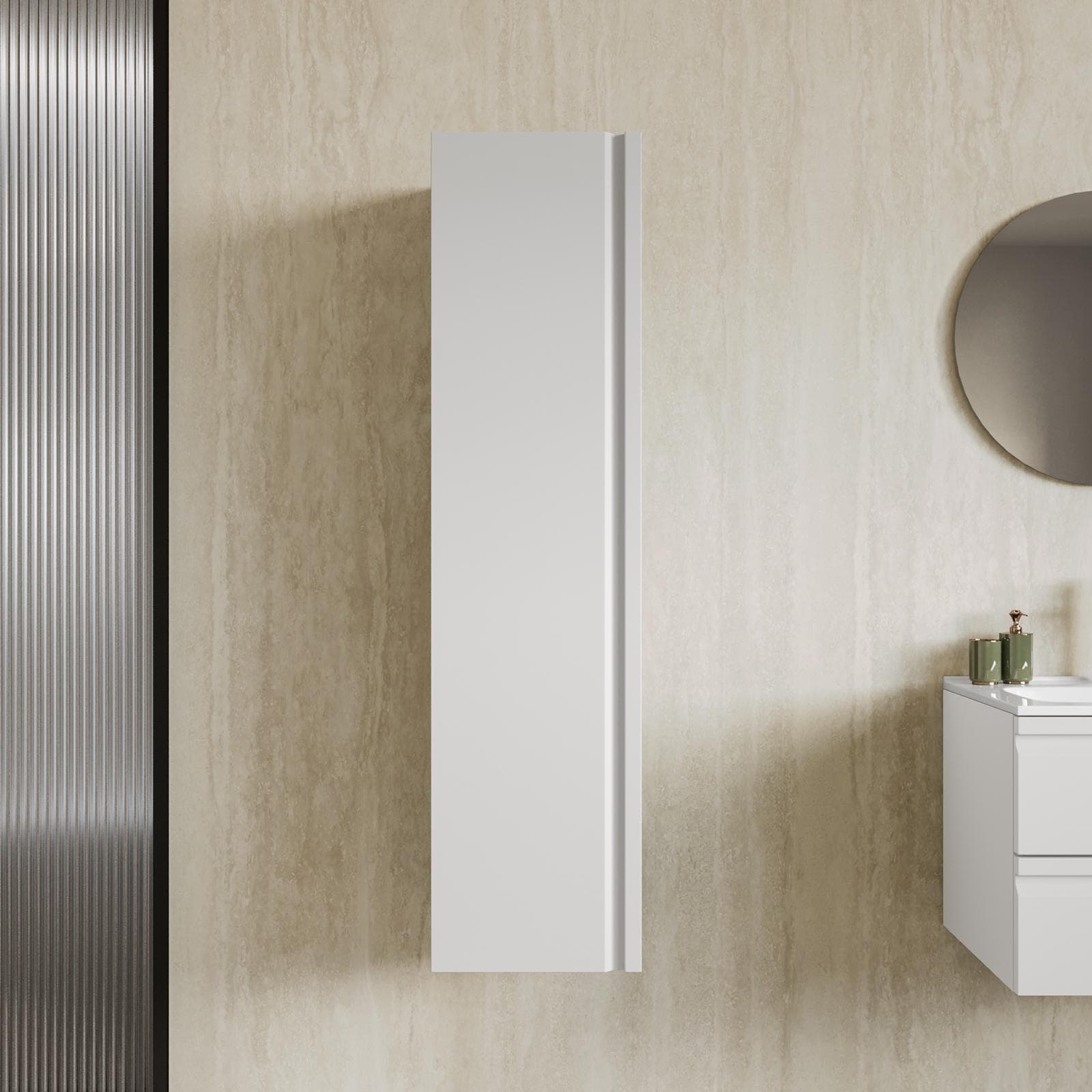 Colonna bagno sospesa 140h cm con anta reversibile bianco opaco - Edgard