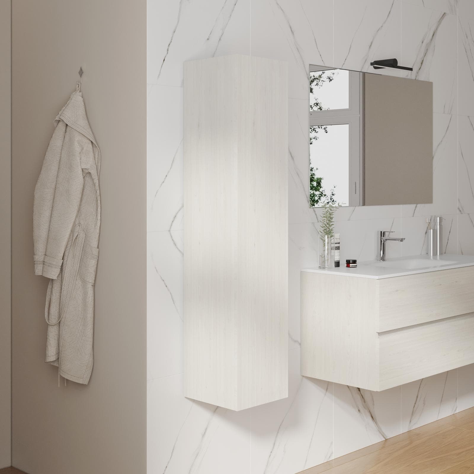 Colonna bagno sospesa 30 x 140 h cm in legno rovere bianco - Plain