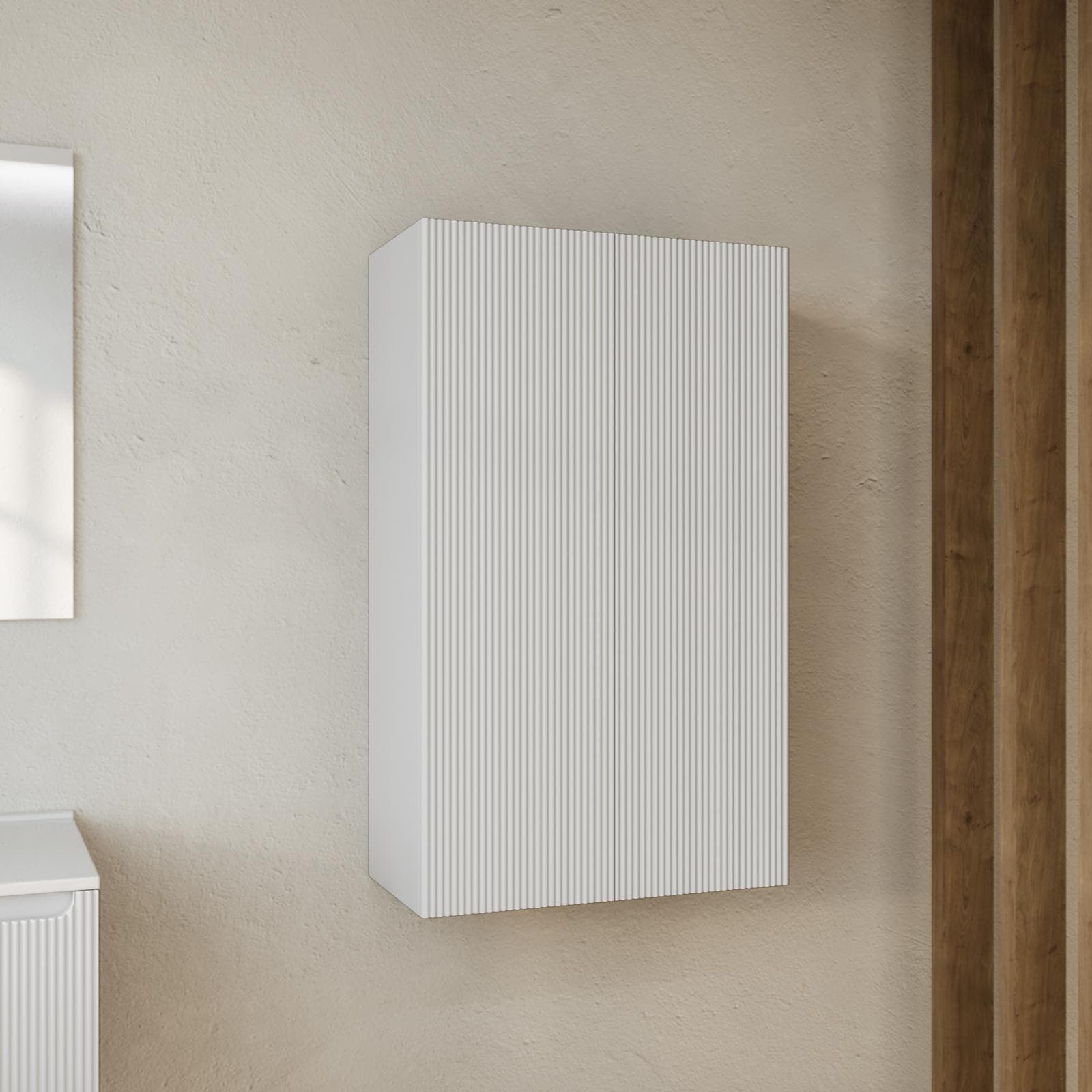 Colonna bagno sospesa 60 x 30 x 100 h doppia anta bianco opaco cannettato - Konai