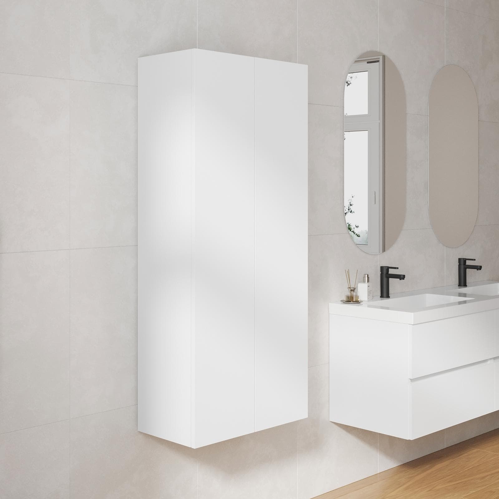Colonna bagno sospesa 60 x 60 x 140 h cm doppia anta bianco opaco - Plain