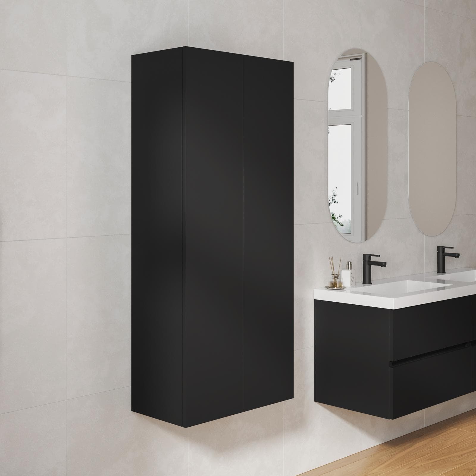 Colonna bagno sospesa 60 x 60 x 140 h cm doppia anta nero opaco - Plain
