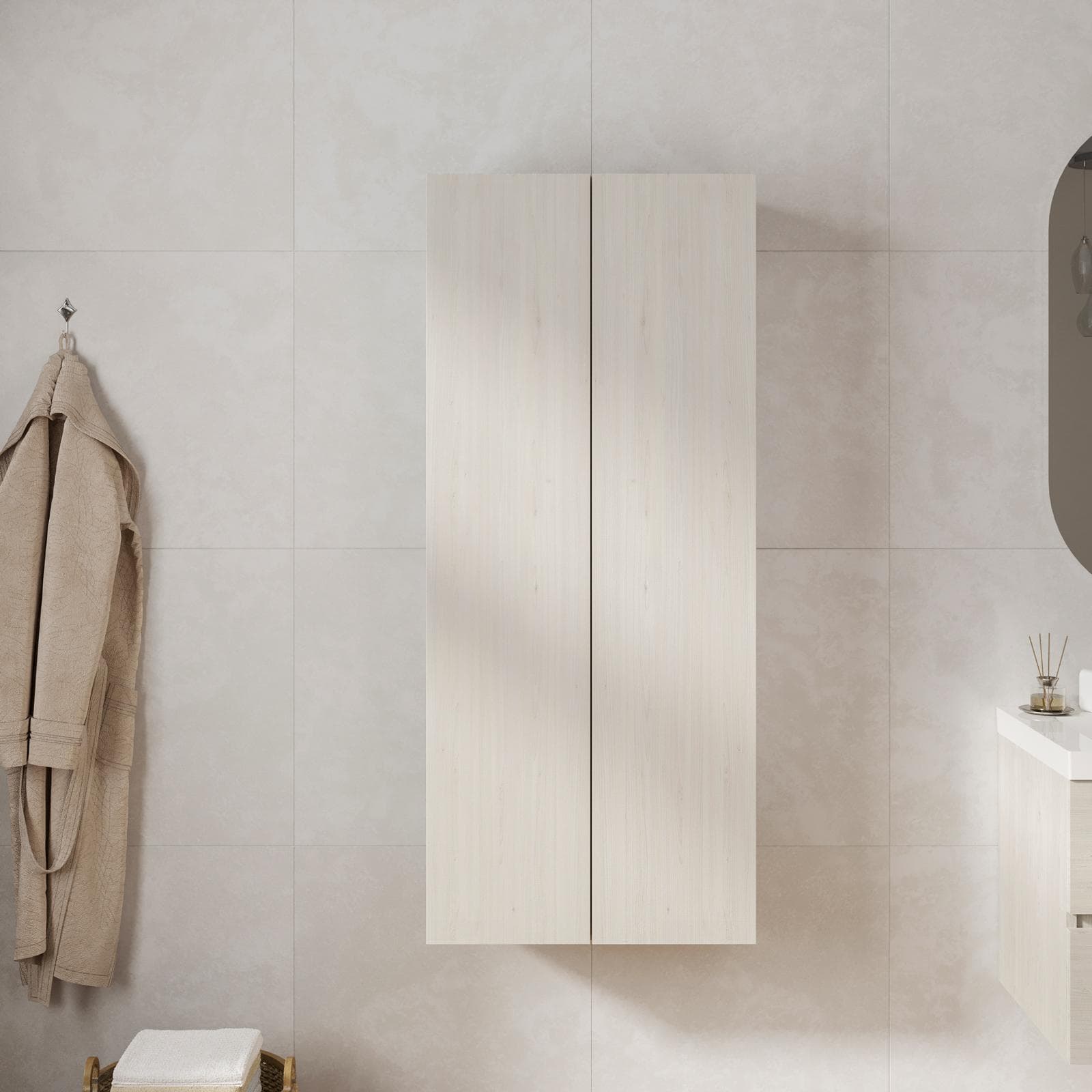 Colonna bagno sospesa 60 x 60 x 140 h cm doppia anta rovere bianco - Plain