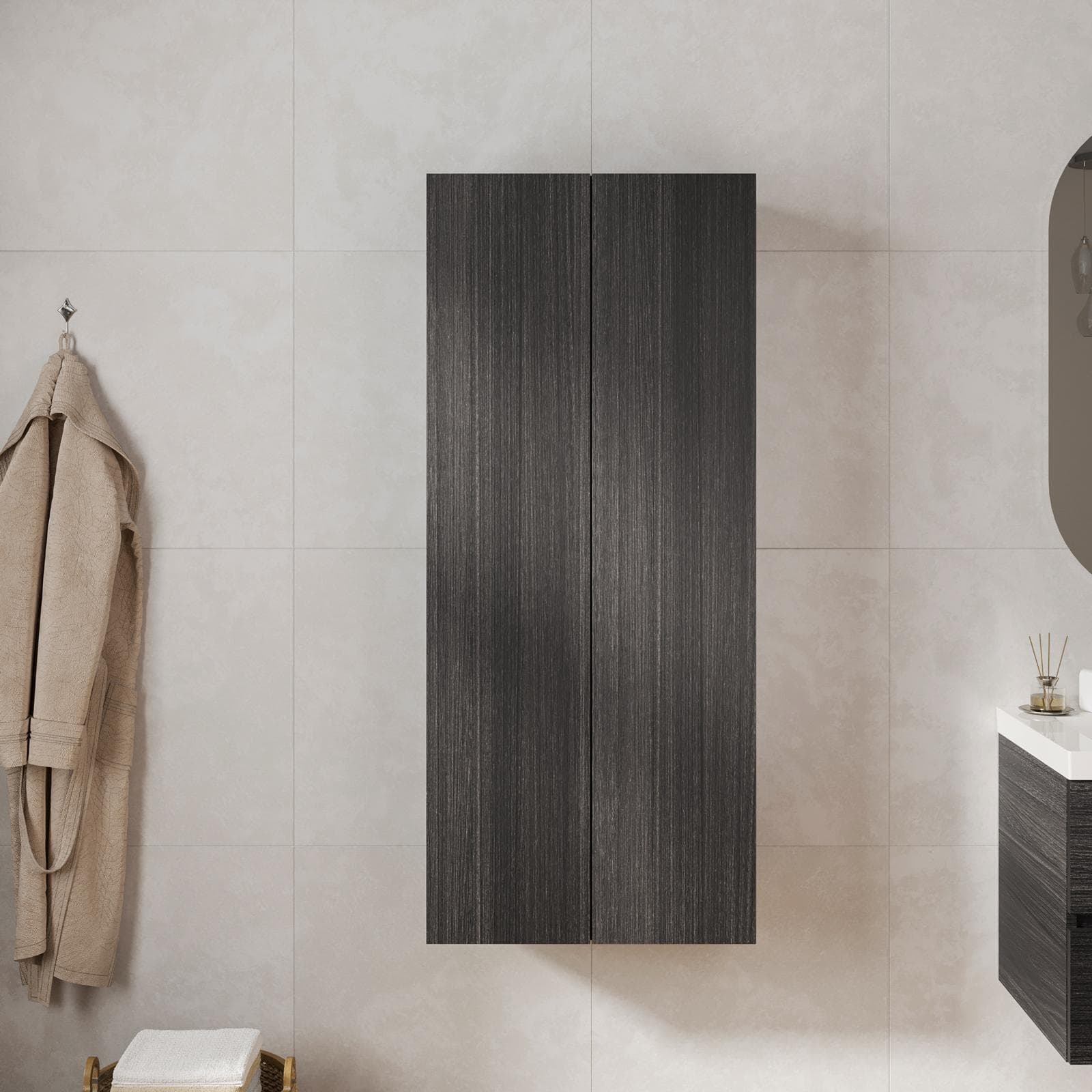 Colonna bagno sospesa 60 x 60 x 140 h cm doppia anta rovere grigio - Plain