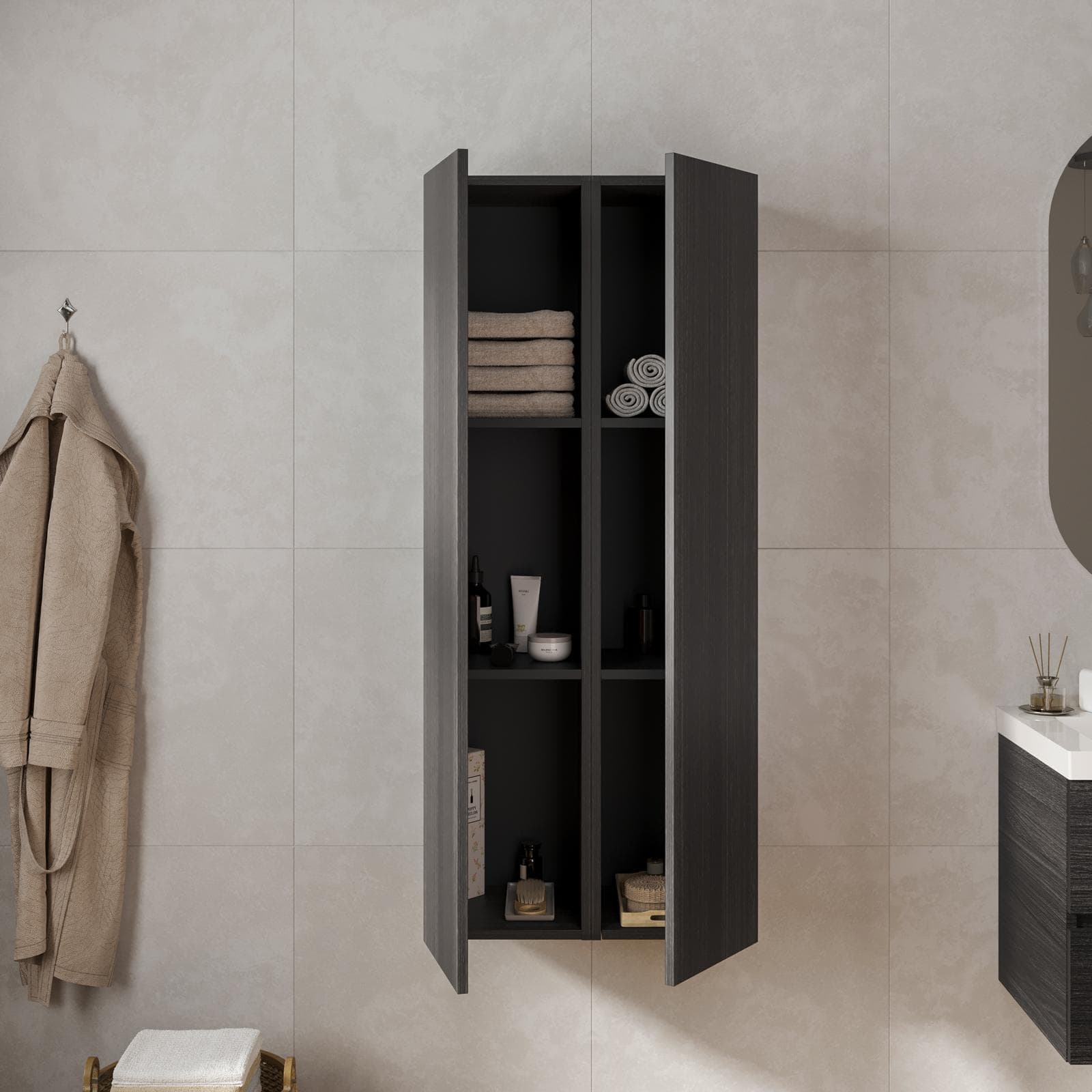 Colonna bagno sospesa 60 x 60 x 140 h cm doppia anta rovere grigio - Plain