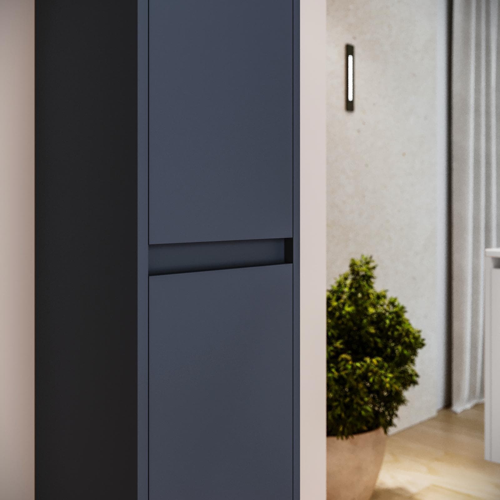 Colonna bagno sospesa 140h cm blu satinato con anta Soft Close reversibile - Medora e Libras