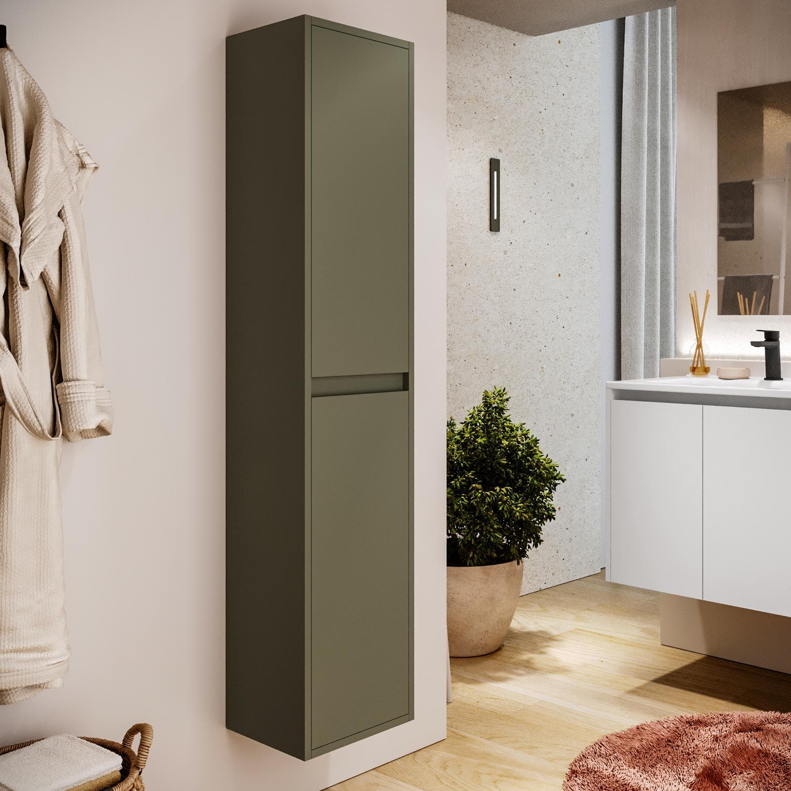 Colonna bagno sospesa 140h cm green satinato con anta Soft Close reversibile - Medora e Libras