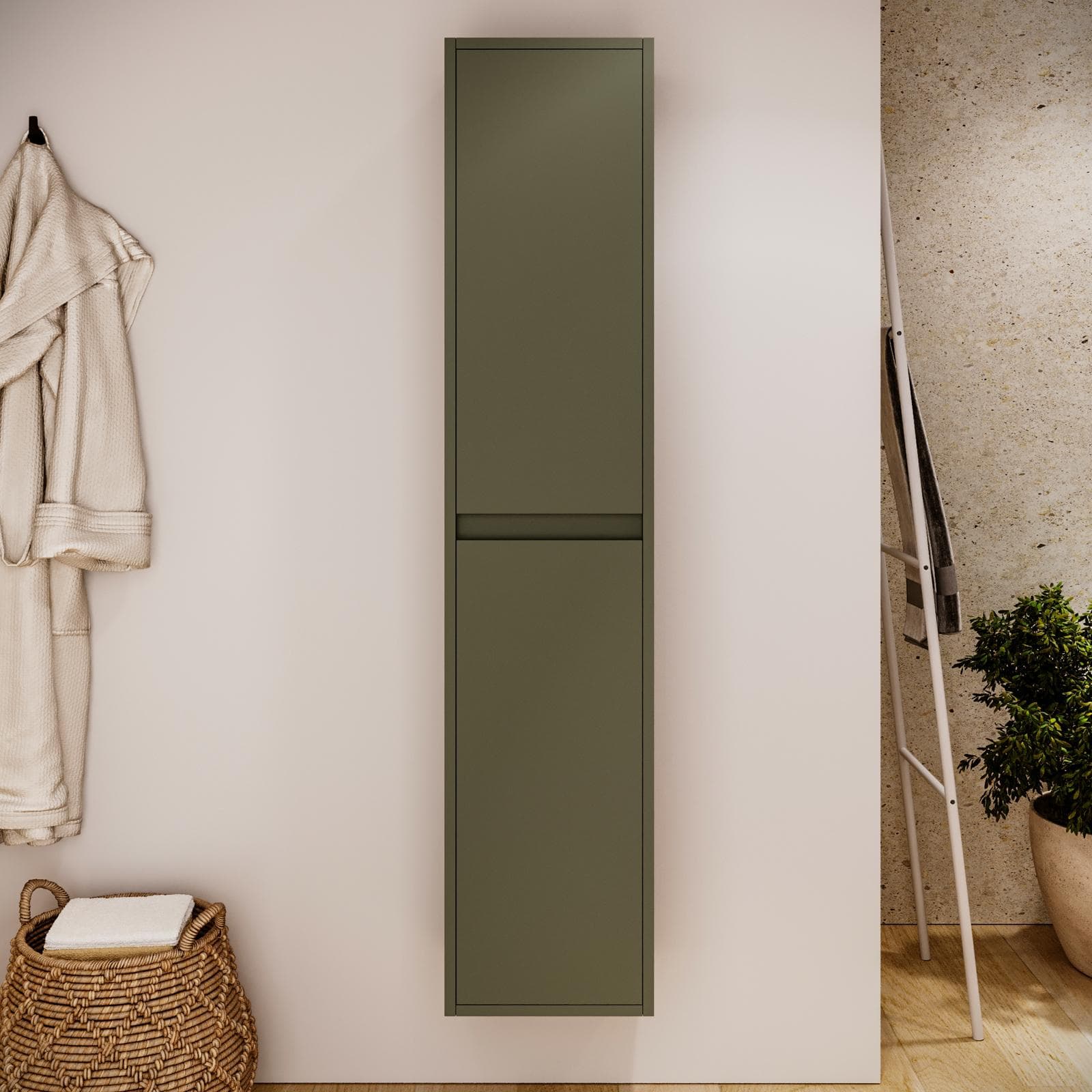 Colonna bagno sospesa 140h cm green satinato con anta Soft Close reversibile - Medora e Libras