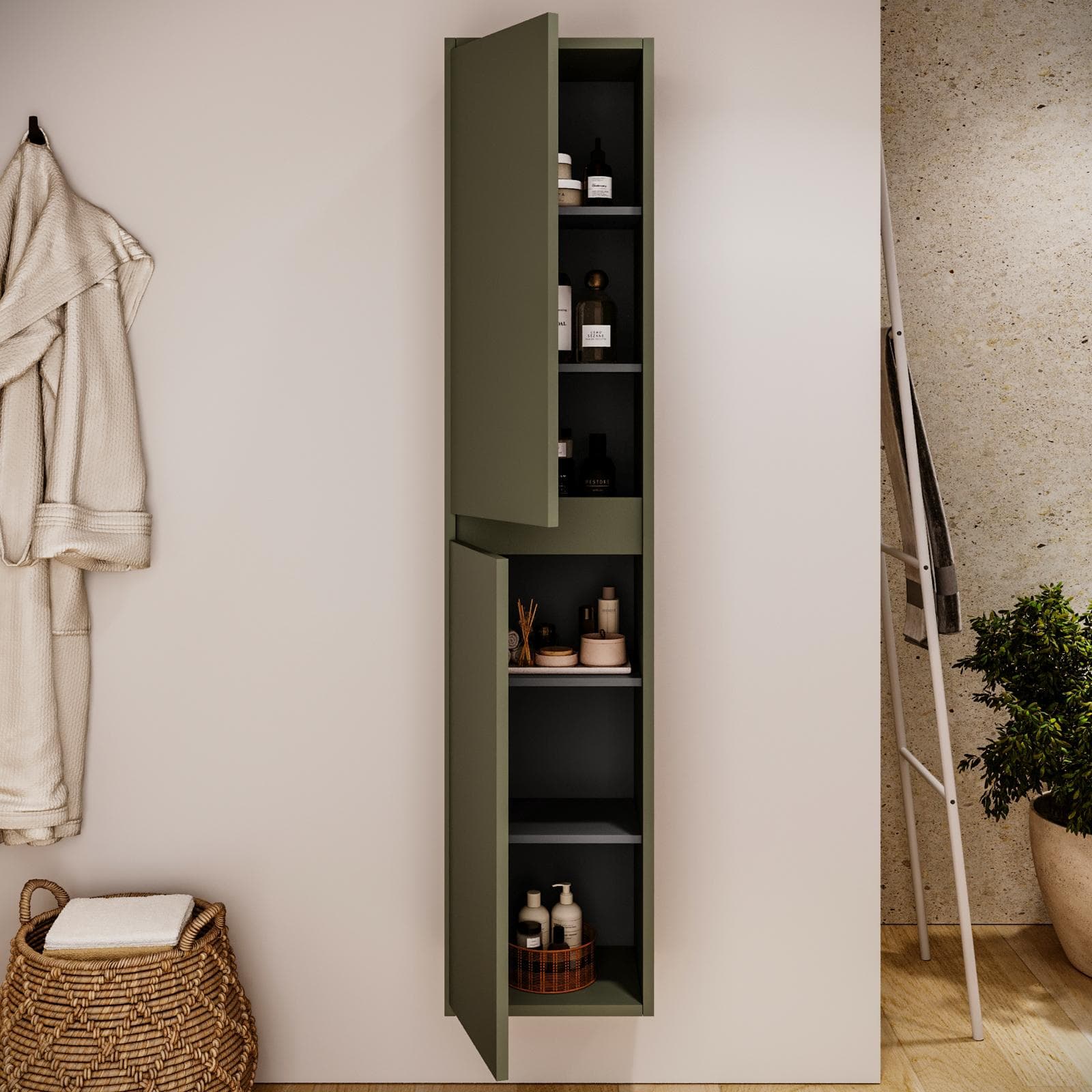 Colonna bagno sospesa 140h cm green satinato con anta Soft Close reversibile - Medora e Libras