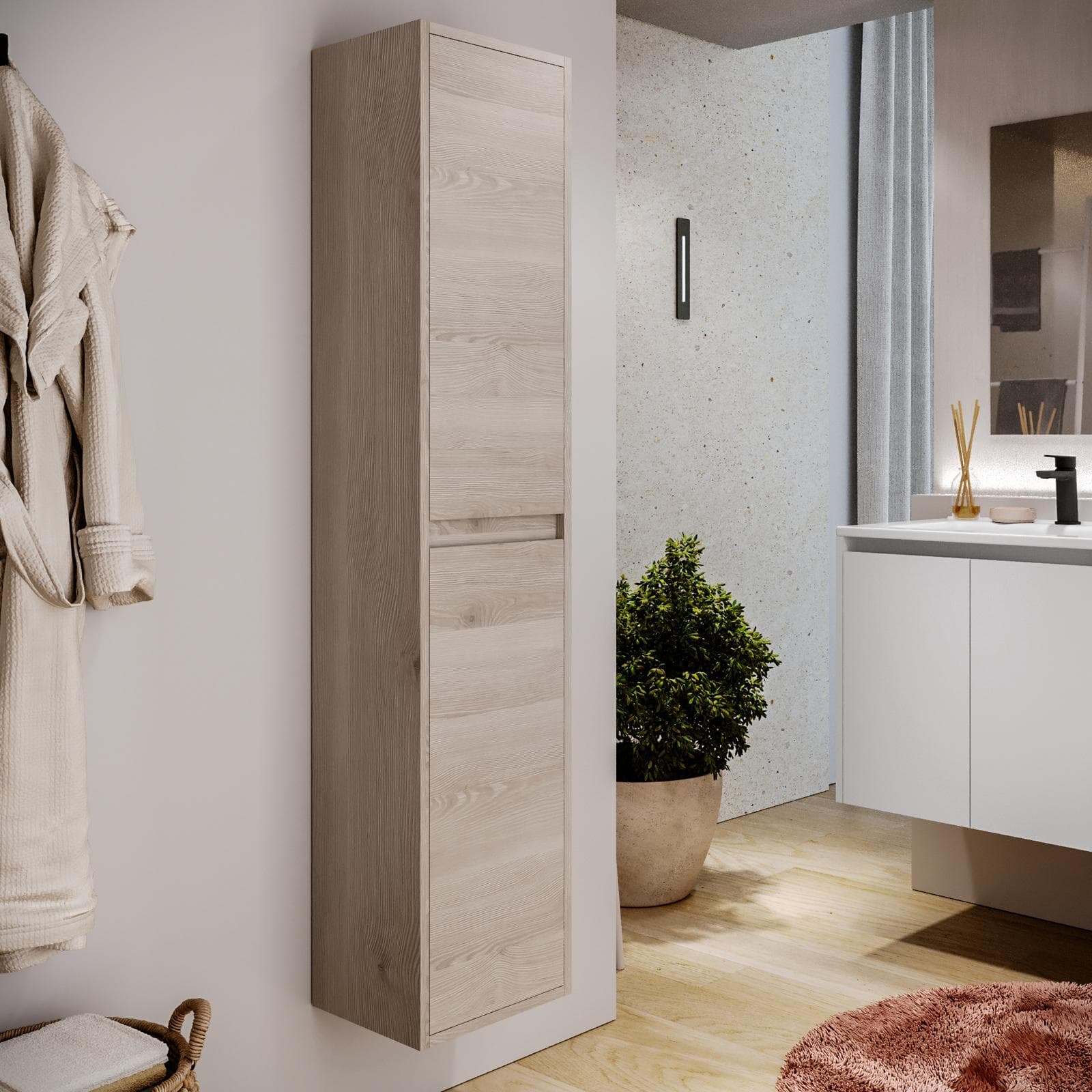 Colonna bagno sospesa 140h cm rovere atlas con anta Soft Close reversibile - Medora e Libras