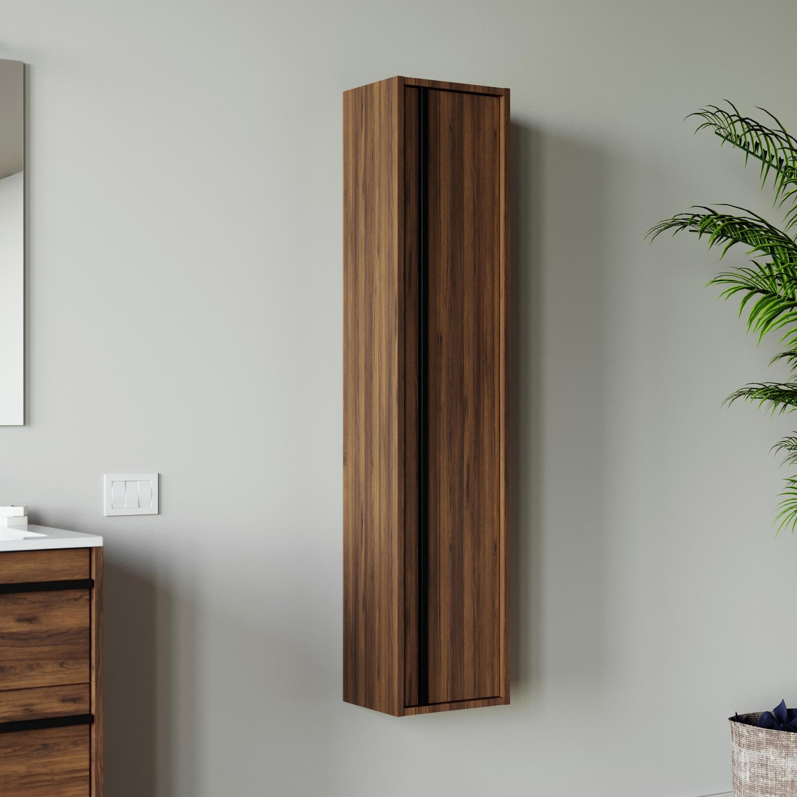 Colonna bagno sospesa 140h cm noce maya con anta Soft Close reversibile - Maestro