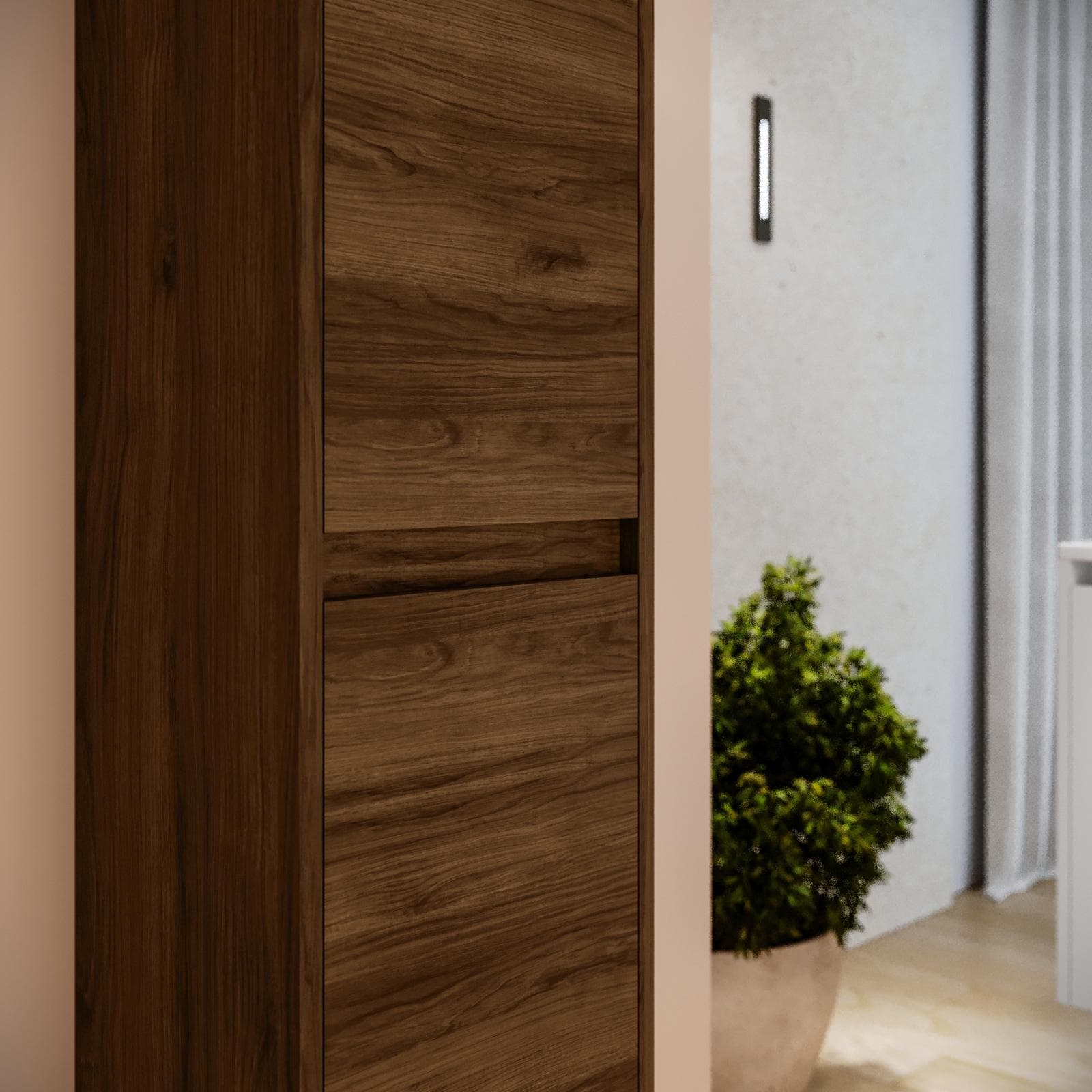 Colonna bagno sospesa 140h cm noce maya con anta Soft Close reversibile - Medora e Libras
