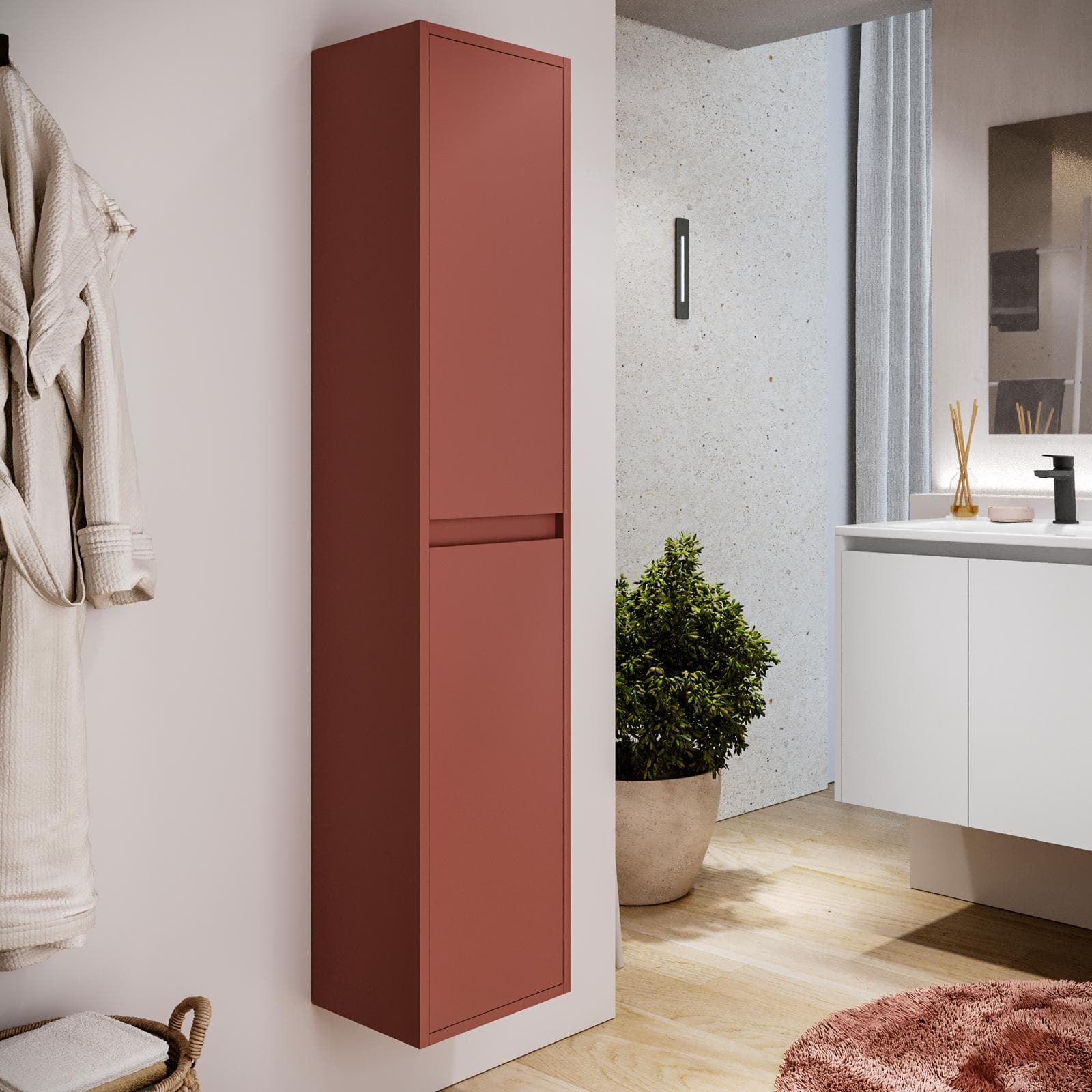 Colonna bagno sospesa 140h cm red satinato con anta Soft Close reversibile - Medora e Libras