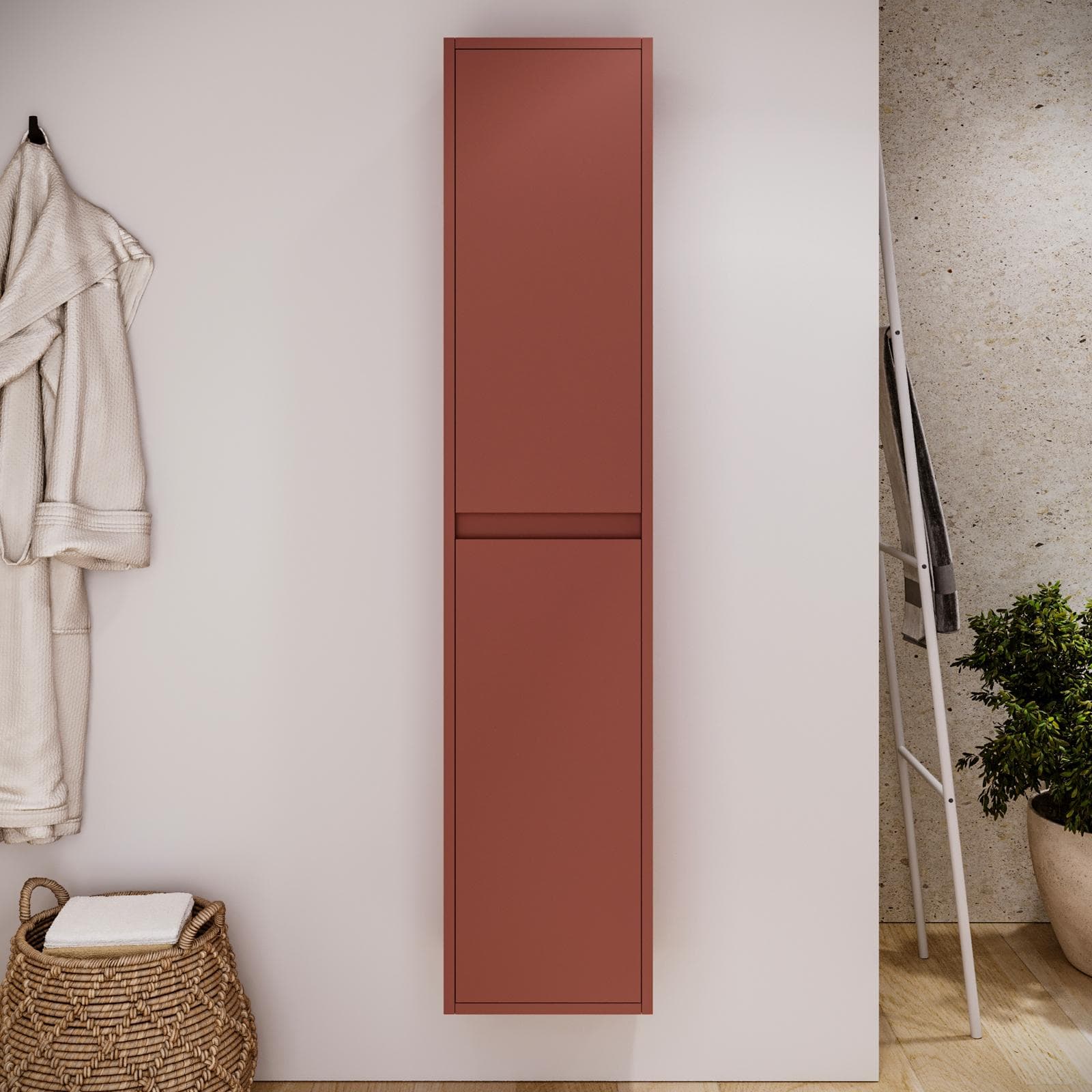 Colonna bagno sospesa 140h cm red satinato con anta Soft Close reversibile - Medora e Libras