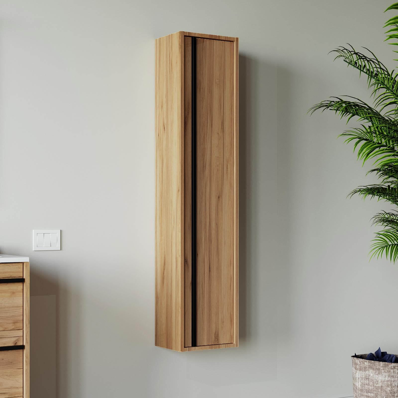 Colonna bagno sospesa 140h cm rovere africa con anta Soft Close reversibile - Maestro